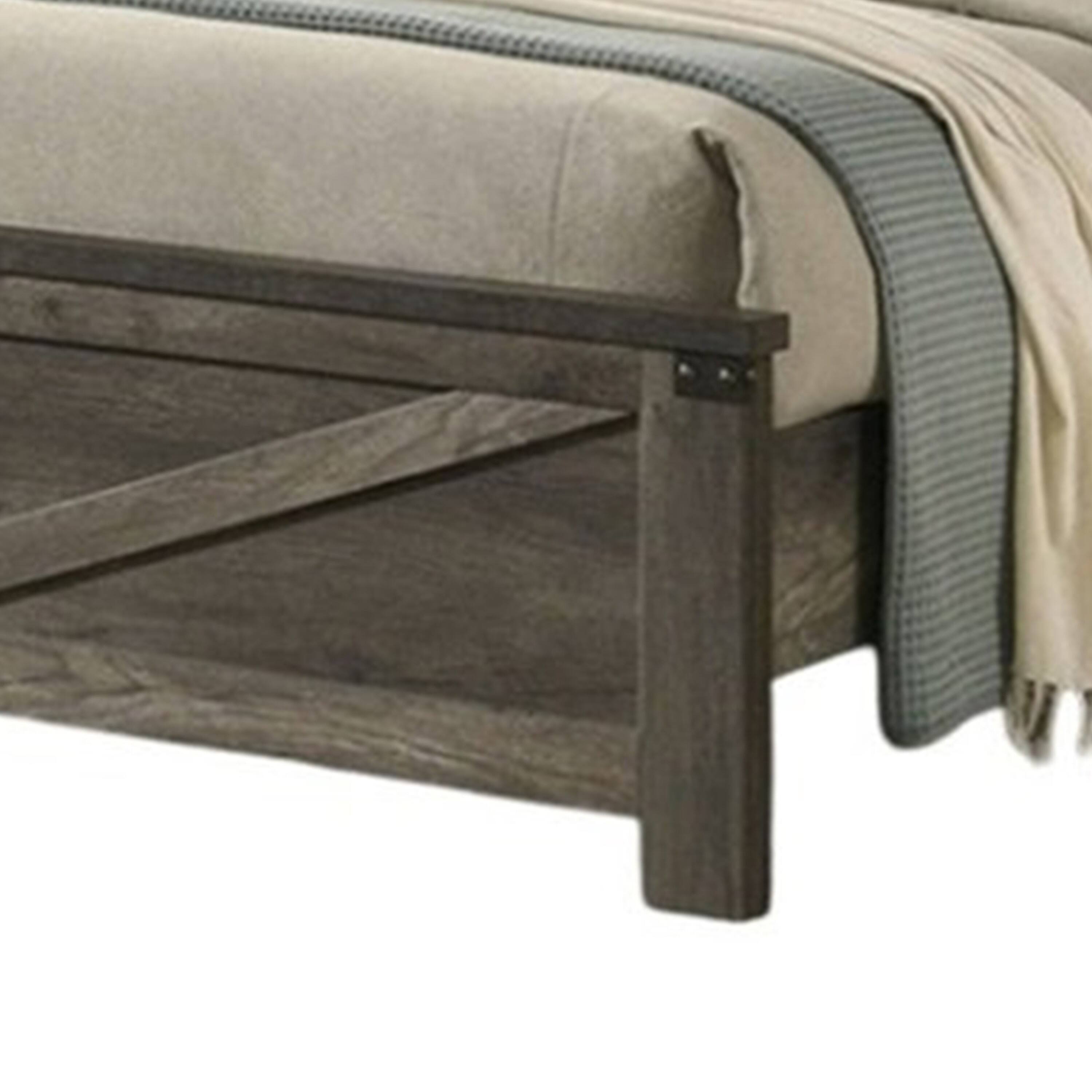Alt View 3. Manhattan Lane - Bry Queen Size Bed w Chevron Panel Headboard, Rustic Gray Wood Frame - Rustic Gray.