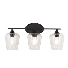 Jonathan Y - Jayne 23" 3-Light Iron/Seeded Glass Cottage Rustic LED Vanity Light, Oil Rubbed Bronze - Oil-Rubbed Bronze