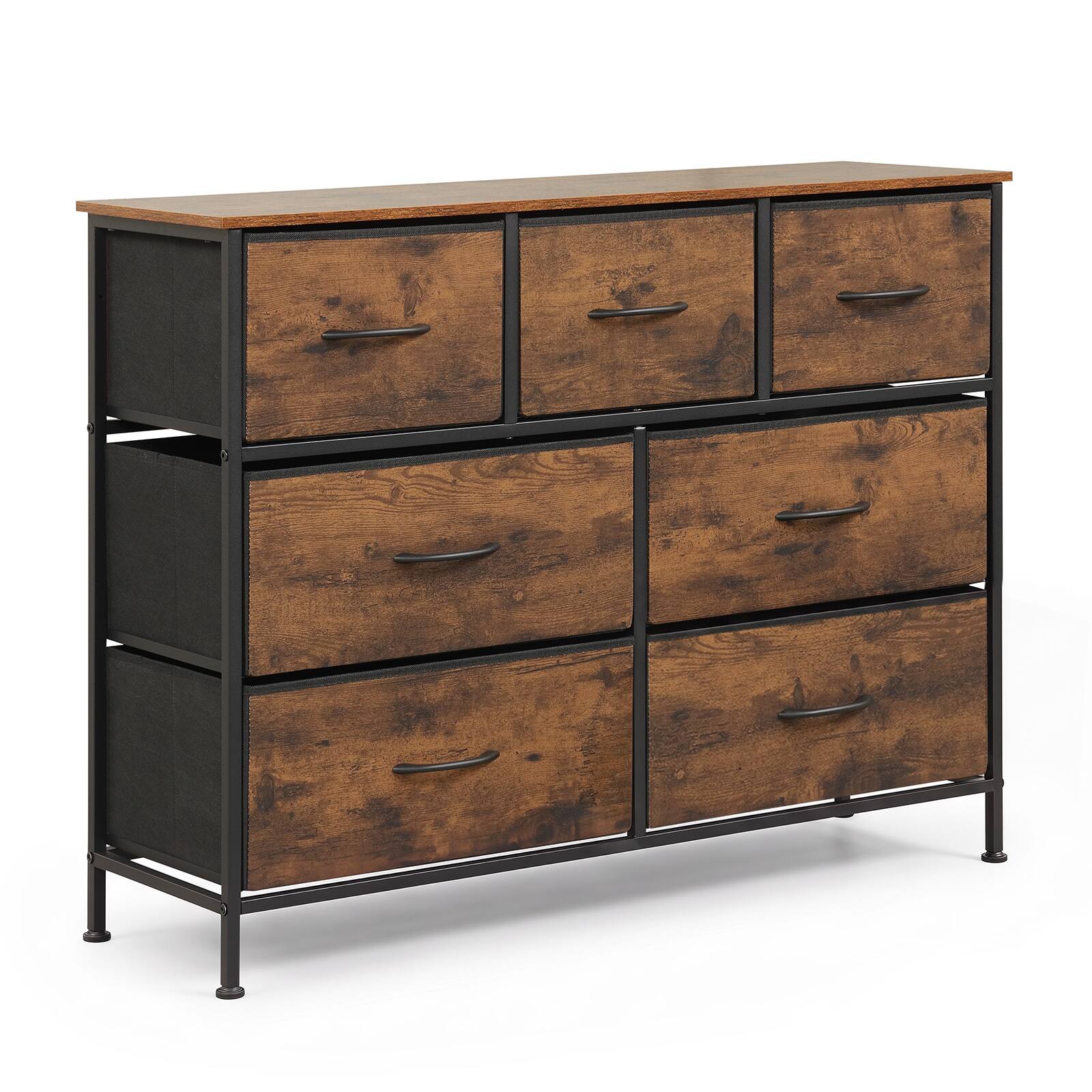 Alt View 9. Costway - Costway 7-Drawer Wide Dresser with 2-Sized Folding Fabric Drawers & 2 Anti-tipping Kits - Rustic Brown.