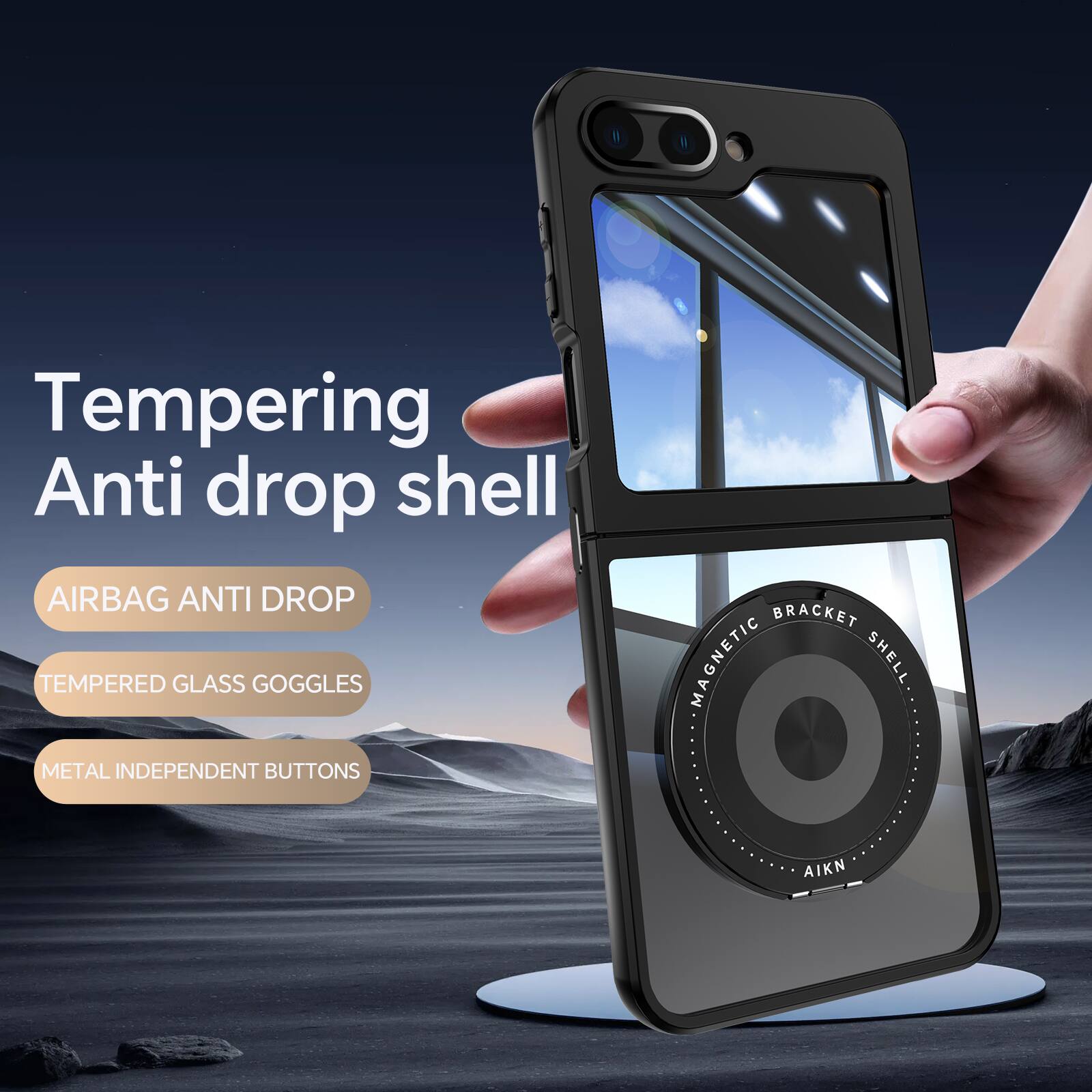 Tempering Anti drop shell  
AIRBAG ANTI DROP  
TEMPERED GLASS GOGGLES  
METAL INDEPENDENT BUTTONS  
MAGNETIC SHELL  
AIKN