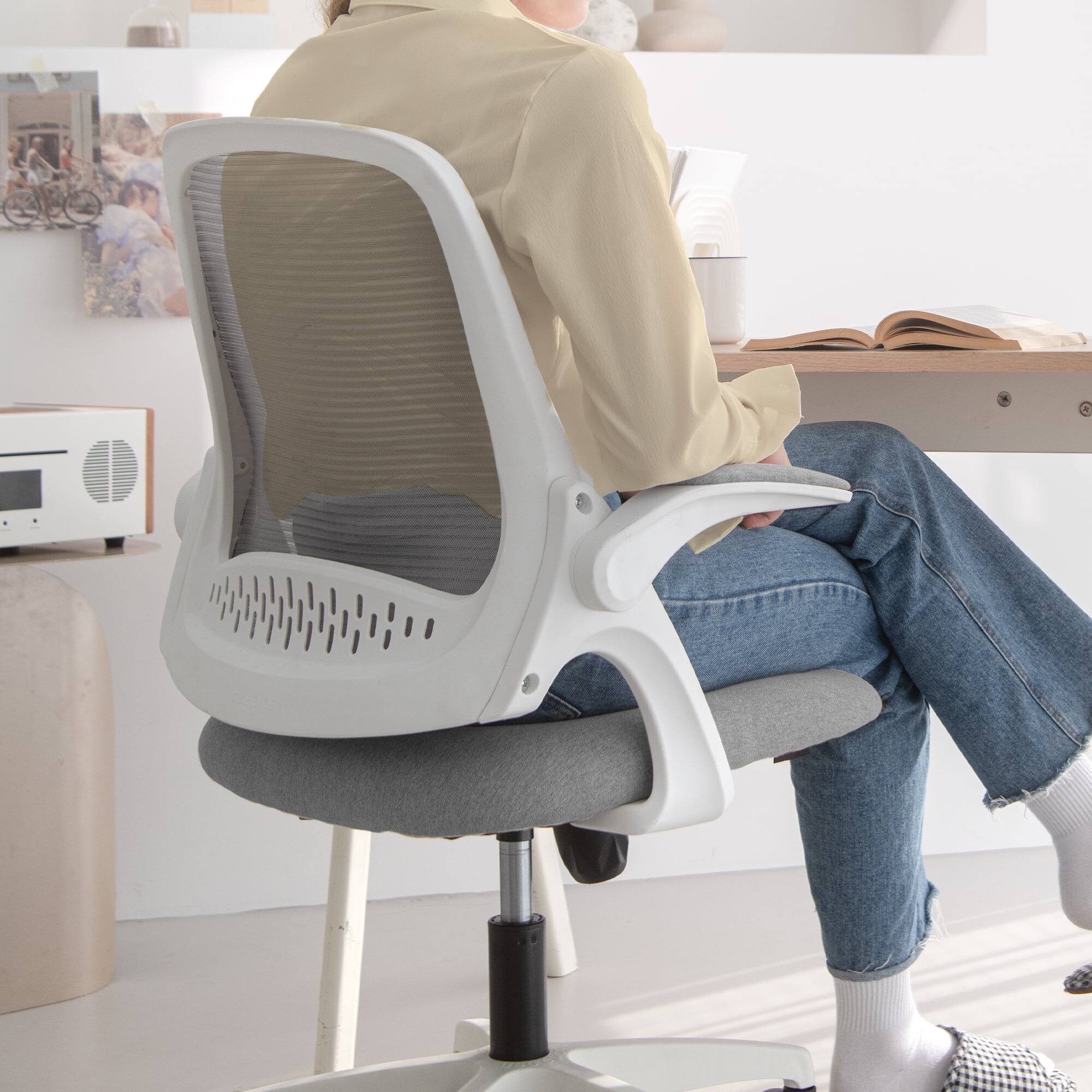 Alt View 2. Neo Chair - Ergonomic Office Chair, Mesh Back with Flip-Up Arms, Lumbar Support, Adjustable Height & Rolling Wheels - Plastic Base-Gray.