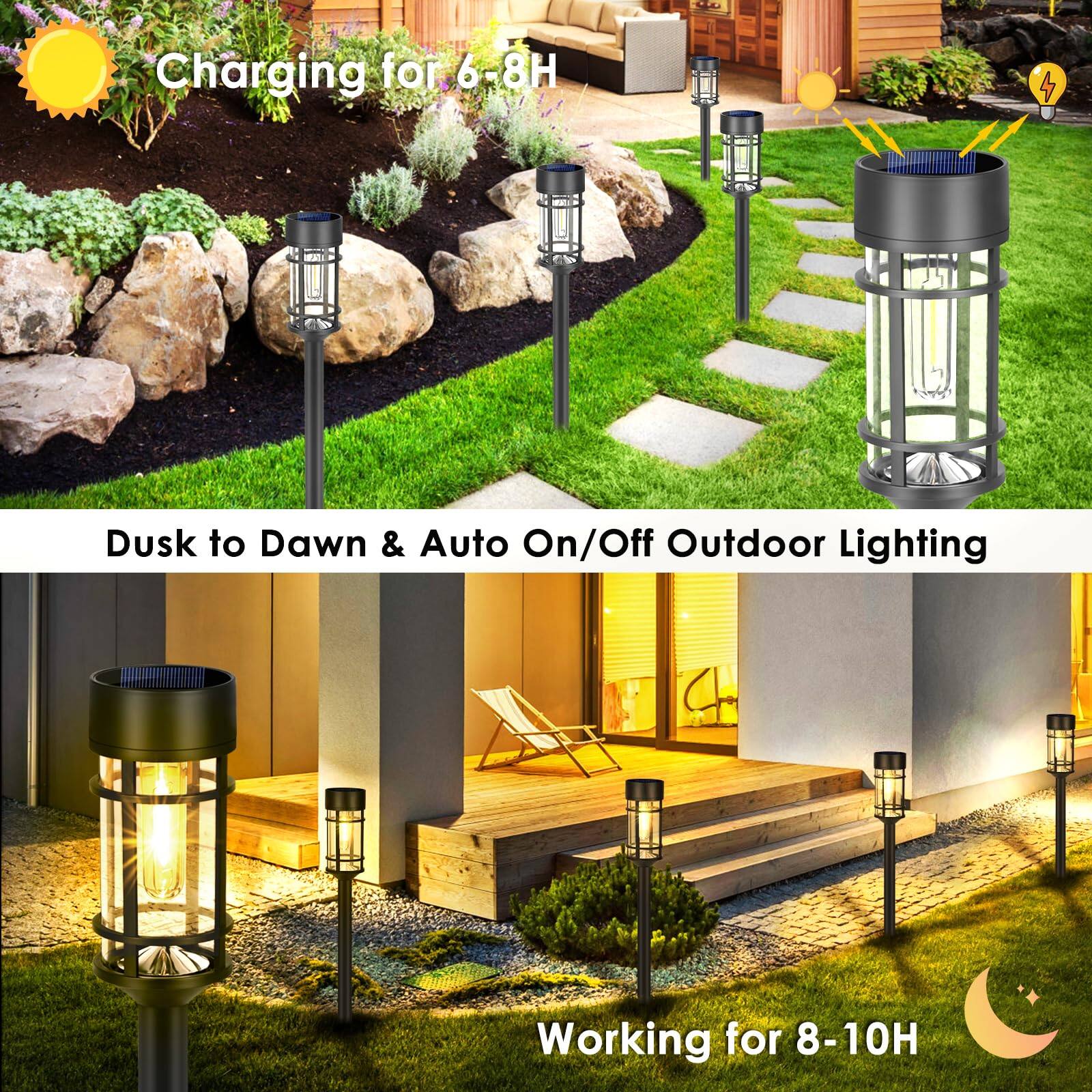 Charging for 6-8H  
Dusk to Dawn & Auto On/Off Outdoor Lighting  
Working for 8-10H