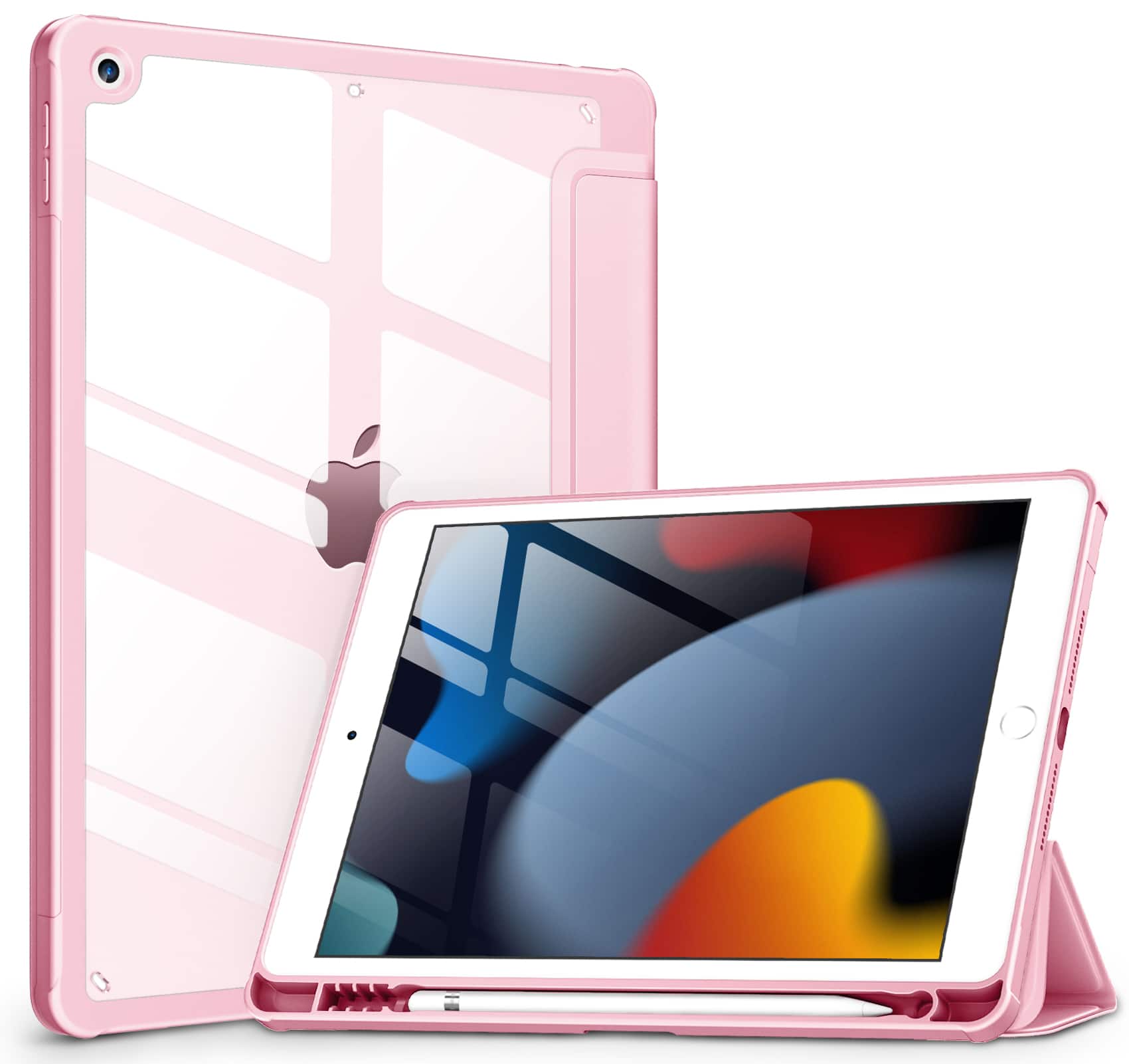 DTTO - Case for iPad 9th/8th/7th Generation 10.2 inch, Clear Back, TPU Shockproof Frame Cover - Pink