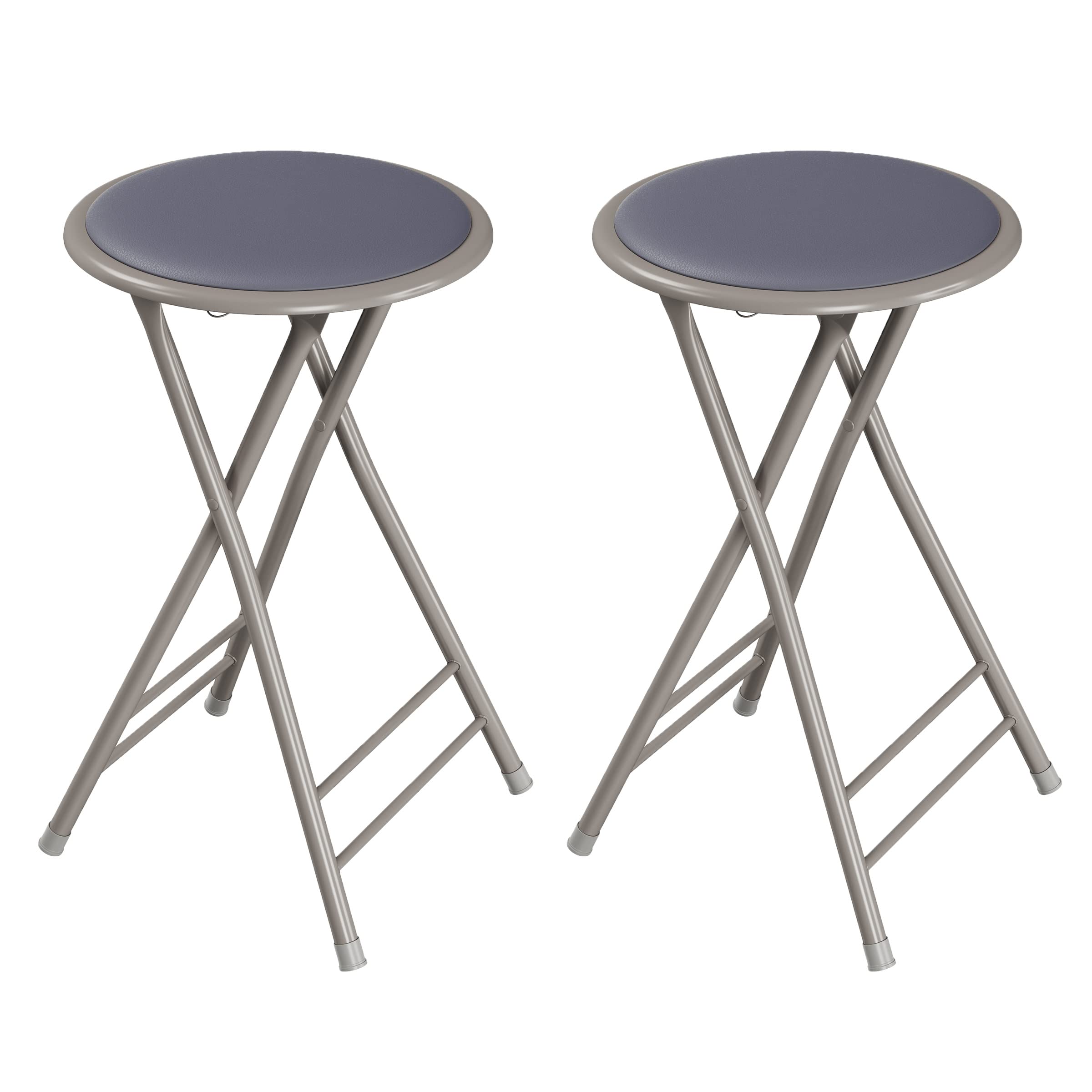 Front. JETRANSPORT - Set Of 2 Counter Height Bar Stools - 24-inch Backless Folding Chairs With 225lb Capacity For Kitchen Rec - Grey Set of 2.