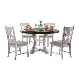 Manhattan Lane - Eya 5pc Dining Table and Chair Set, White, Oak Brown Wood, Gray Fabric - White, Dark Oak Brown, Gray
