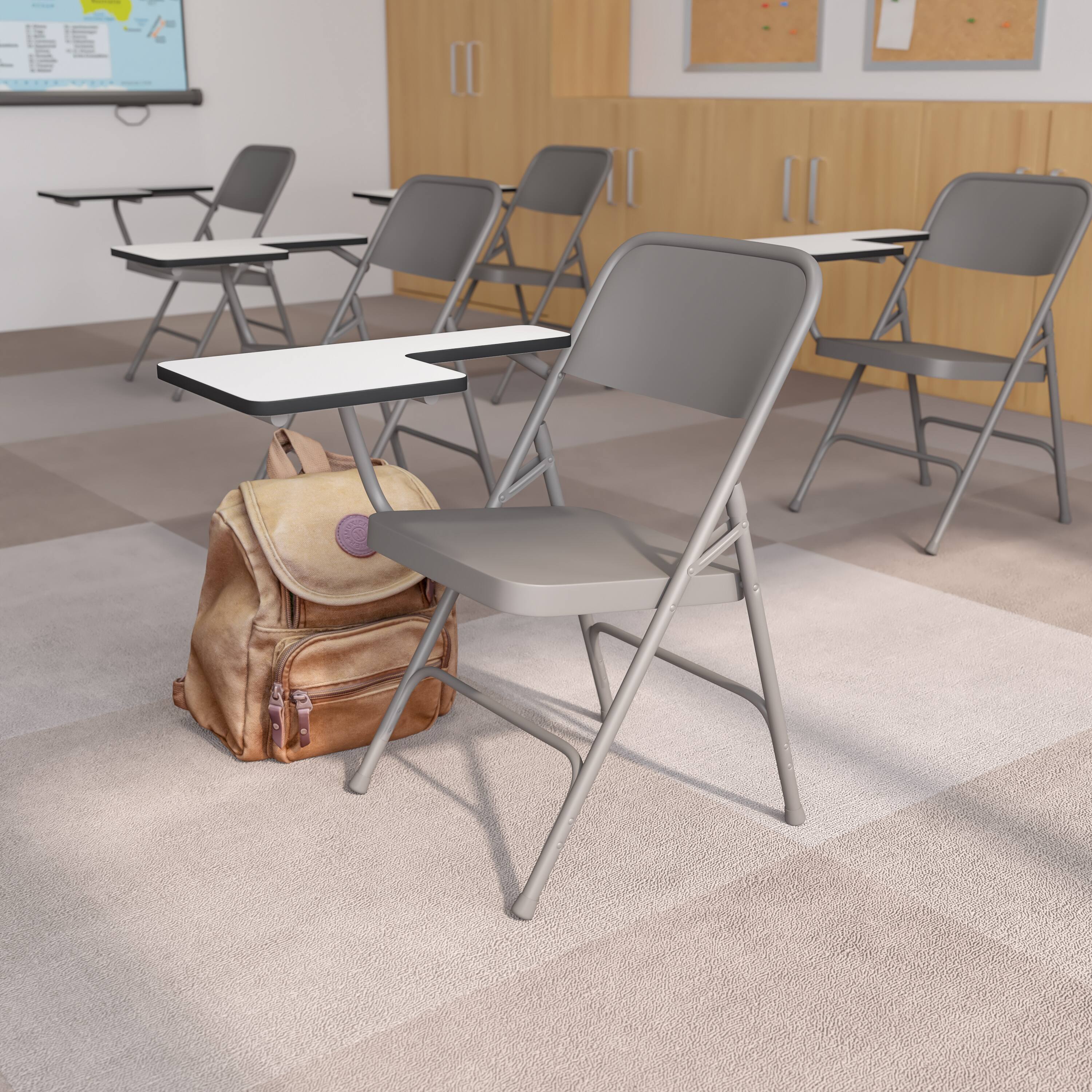 Alt View 2. Emma + Oliver - 2 Pack Premium Steel Folding Chair with Right Handed Tablet Arm - Beige.