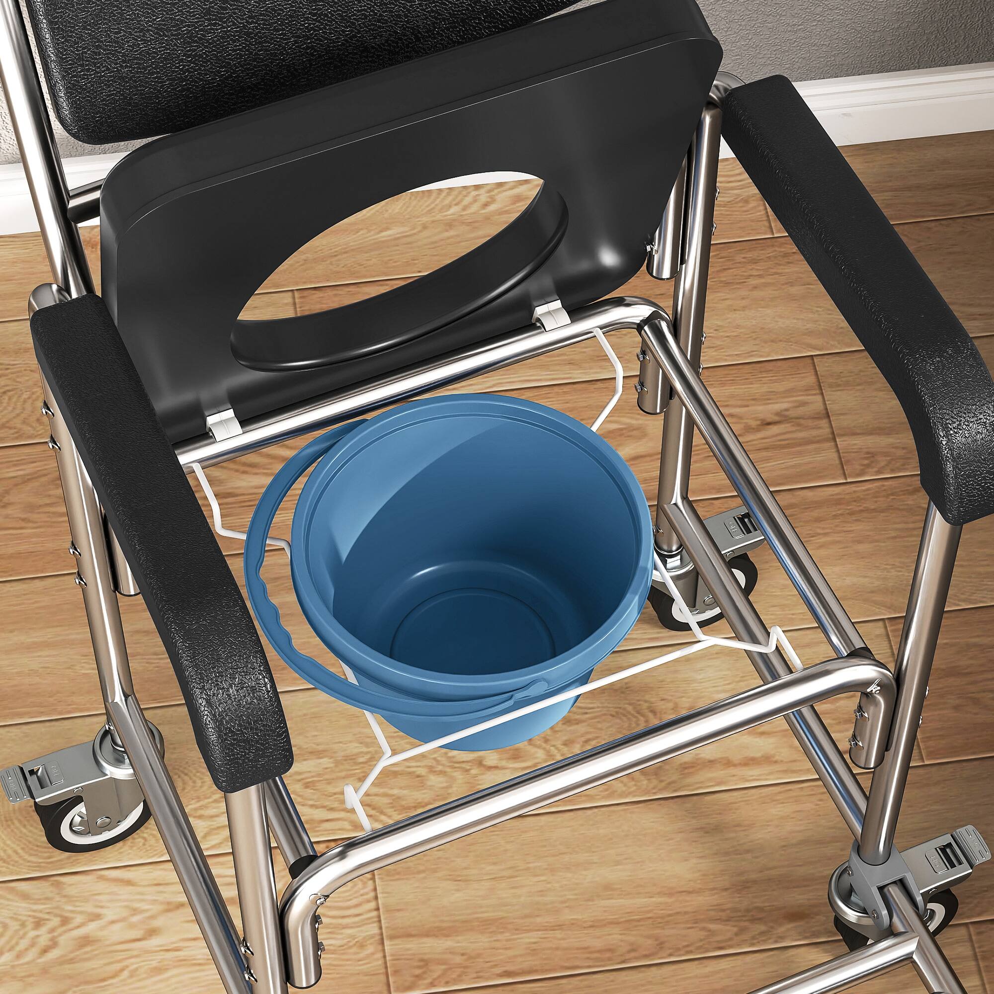 Alt View 8. Homcom - 3-in-1 Shower Commode Wheelchair, FSA/HSA Eligible Transport Beside Commode Chair - Black.