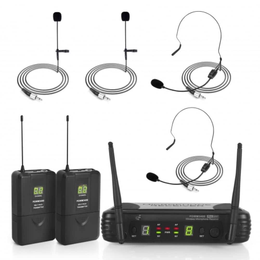 Empire DigiLabs - Wireless Microphone System Portable Uhf Digital Audio Mic Set With Headset Lavalier Lapel Transmitter Cable Power - Default