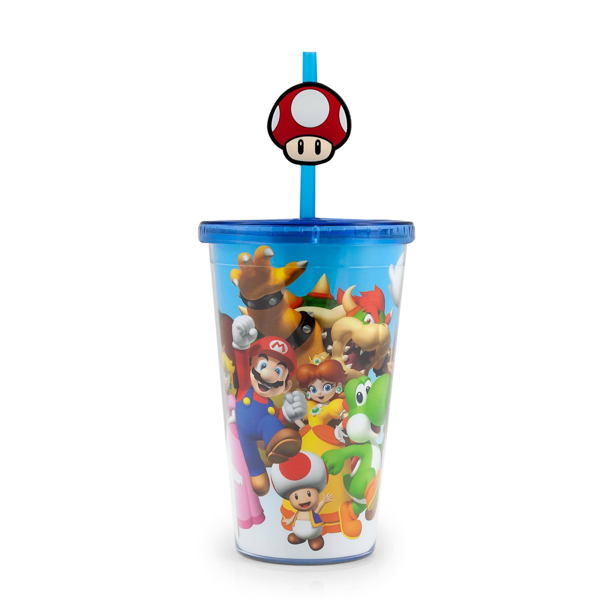 Alt View 1. Super Mario Bros. - Super Mario Bros. 16oz Travel Cup with Straw Holder - Blue.