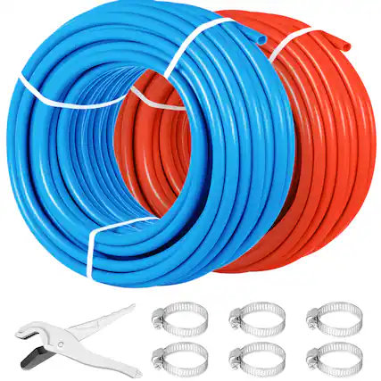 Front. VEVOR - Oxygen-Barrier PEX Tubing 300Ft Red + 300Ft Blue 1/2 Inch Radiant Floor PEX Pipe Radiant Heat Floor Heating Plumbing - Red & Blue.