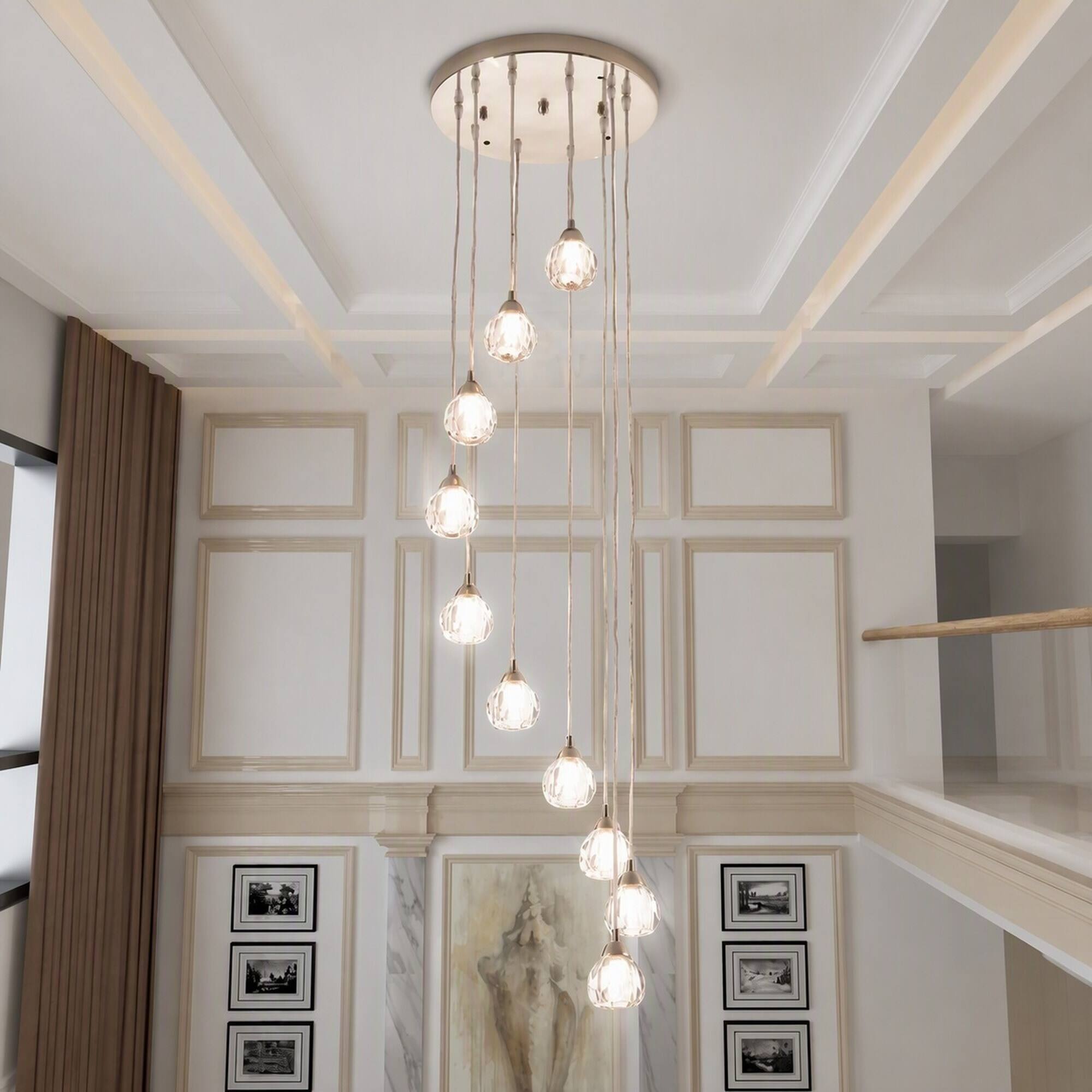 RYHNUYNE Modern 10 Light Crystal Globe Chandelier,Hanging Pendant Light ...