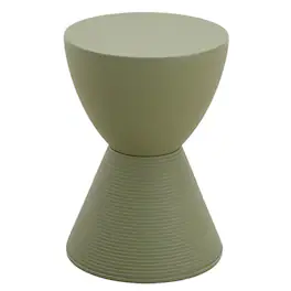 LeisureMod - Boyd Modern Round Hourglass Accent Side Table, Drum Storage Table with Ribbed Base for Indoor/Outdoor - Olive Green