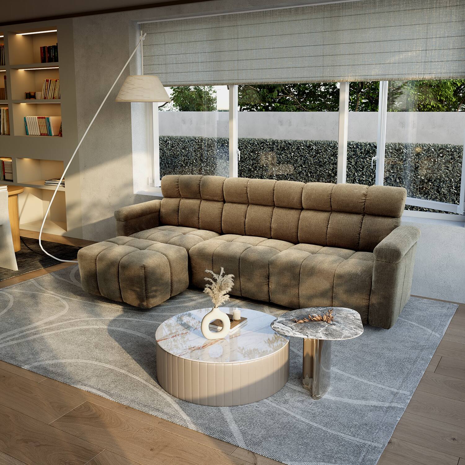 Alt View 4. Homsee - High Back L-Shaped Chenille Sectional Sofa, 4-Seater Couch with Firm Cushion, Modern Comfy Living Room Furniture - Brown.