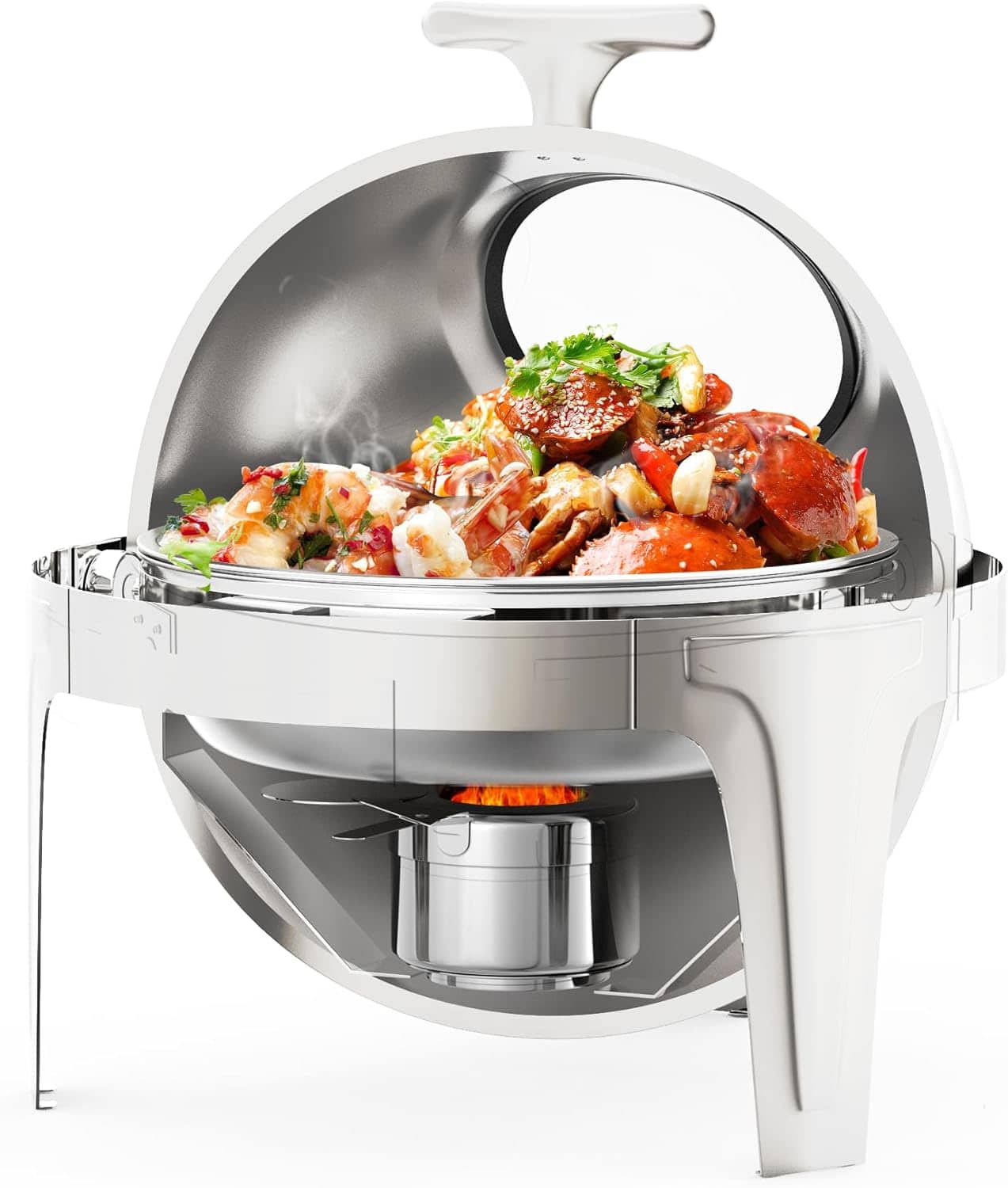 GARVEE - 6.3 Quart Round Roll Top Chafing Dish Buffet Set, Stainless Steel Buffet Food Warmer Servers Chafer for Catering - Silver