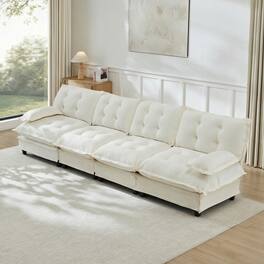 Anysun - 138" 4-Seater Cloud Sectional Sofa - Modular Deep Seat, Chenille Fabric, Lattice-Decor Cushions for Living Room - White