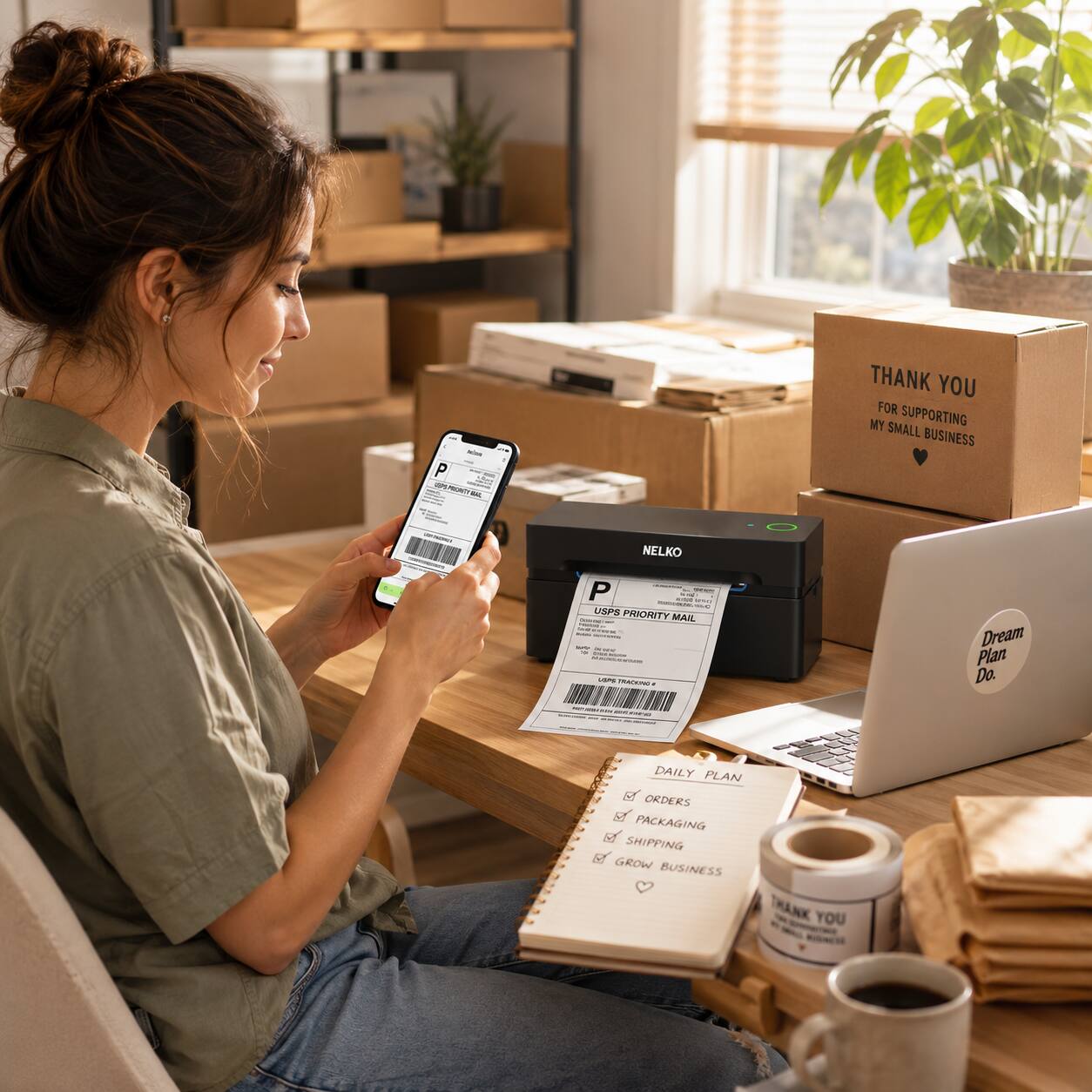 - P 1 - - - THANK YOU FOR SUPPORTING SMALL BUSINESS NELKO I P -  
- USPS PRIORITY MAIL  
- DAILY PLAN  
  - ORDERS  
  - PACKAGING  
  - SHIPPING  
  - GROW BUSINESS  
- THANK YOU FOR SUPPORTING MY SMALL BUSINESS