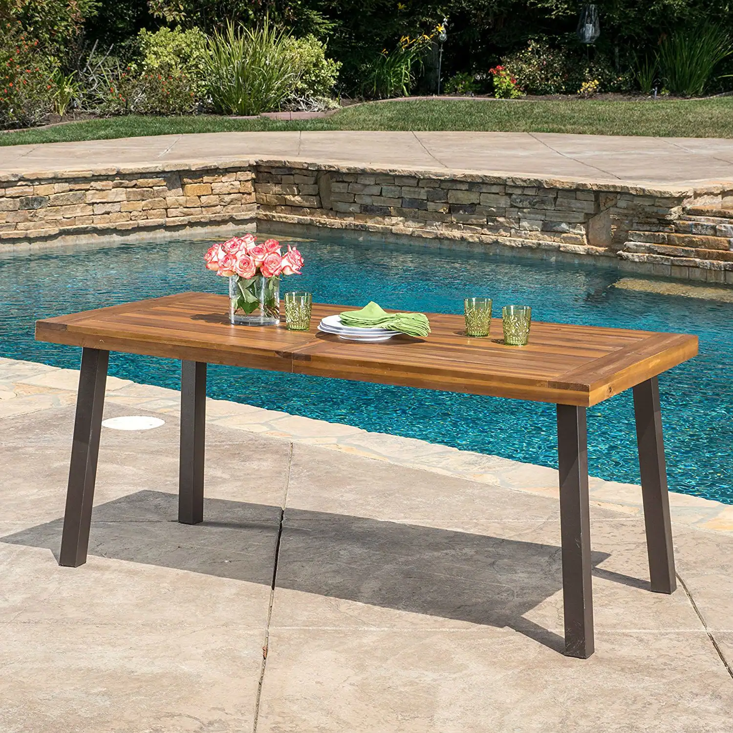 Front. Hivvago - Acacia Wood 69 x 32 inch Outdoor Patio Dining Table in Teak Finish - Teak.