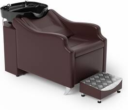 Winado - Salon Backwash Unit Beauty Shampoo Chair Barber Station with Ceramic Bowl & Retractable Sprayer & Footrest & Reck Rest - Mocha