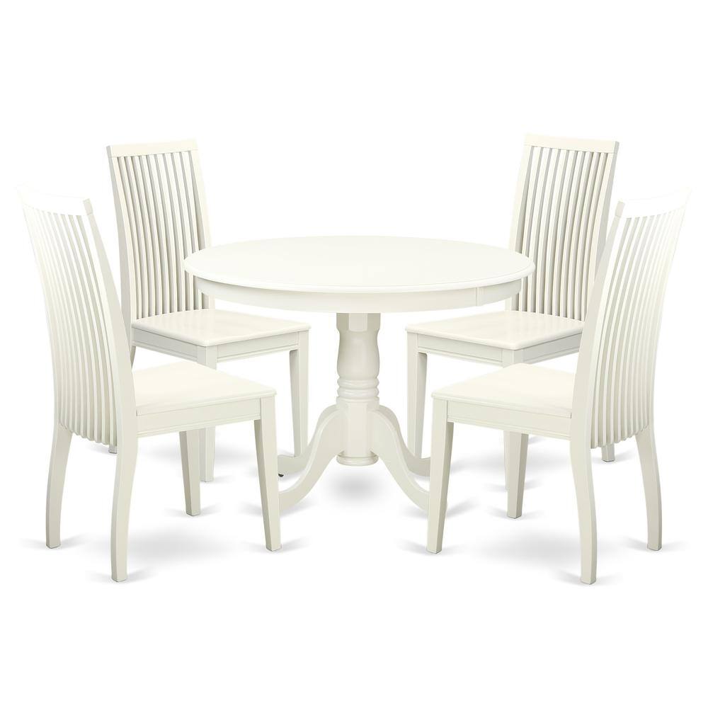 Back. East West Furniture - Dining Room Set Linen White - Brown.
