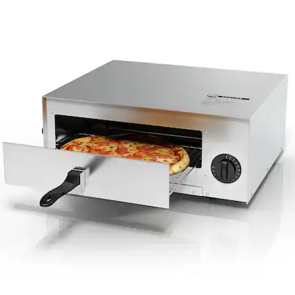 Front. SKONYON - Stainless Steel Electric Pizza Oven with Fast Heating and Indoor Countertop Design - Silver.