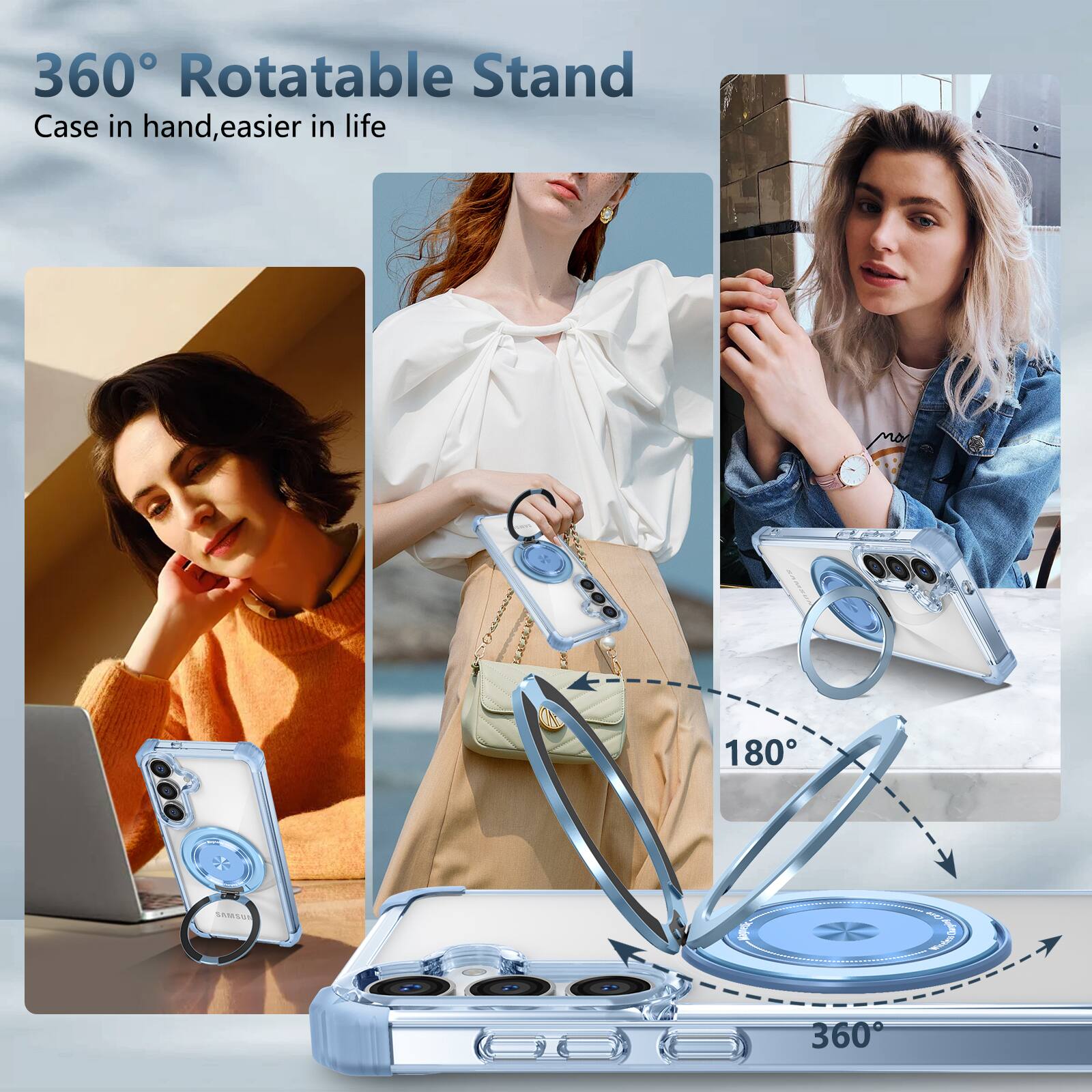 360° Rotatable Stand  
Case in hand, easier in life