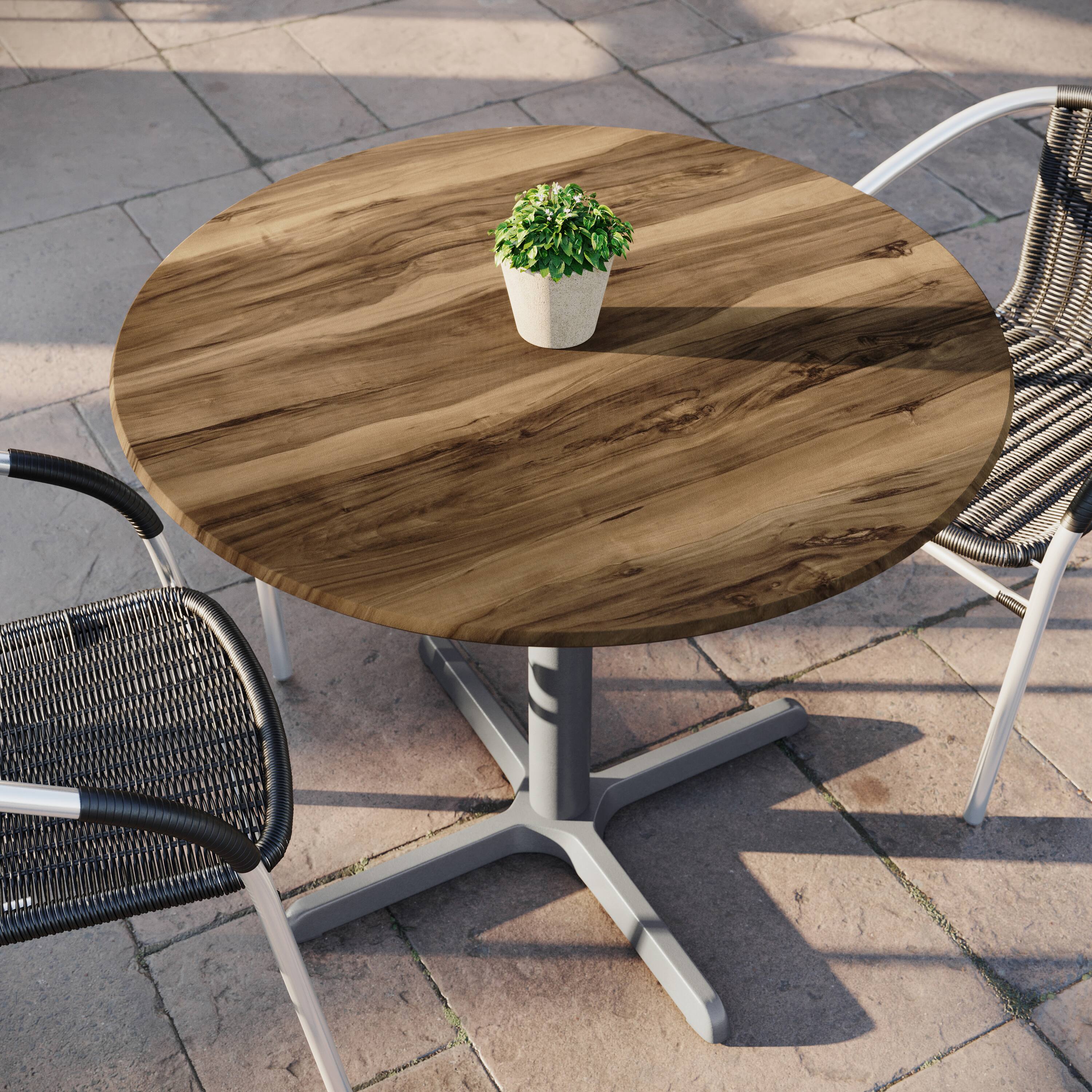 Alt View 4. Emma + Oliver - PureShield Indoor Outdoor Tabletop with Seam-Free Surface Innovation and Cast Iron Bistro Table Base - Natural/Silver Base.