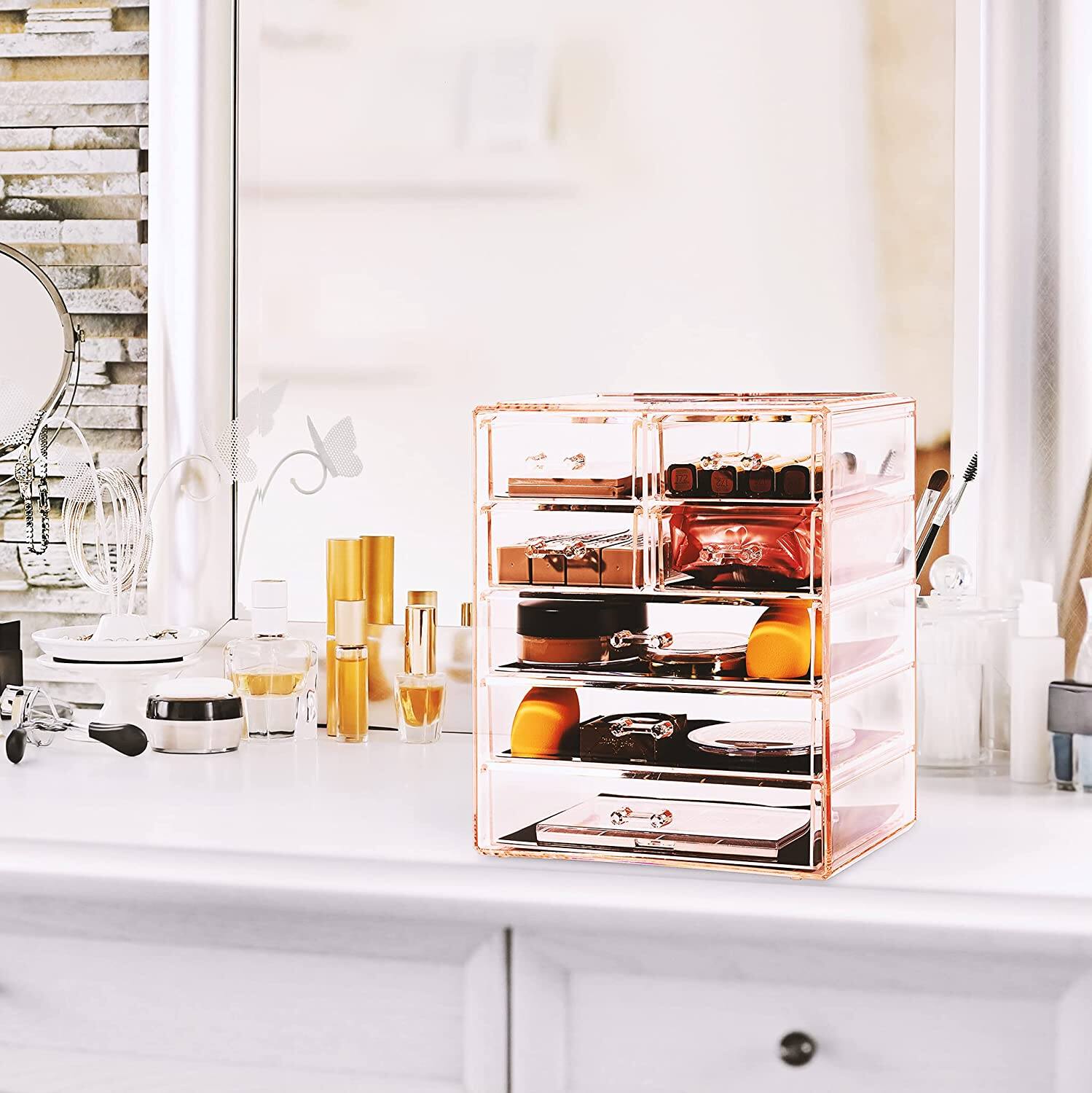 Alt View 1. Sorbus - Sorbus Clear Cosmetic Makeup Organizer - Make Up & Jewelry Storage, Case & Display - Spacious Design  Vanity, Bathroom - Pink.