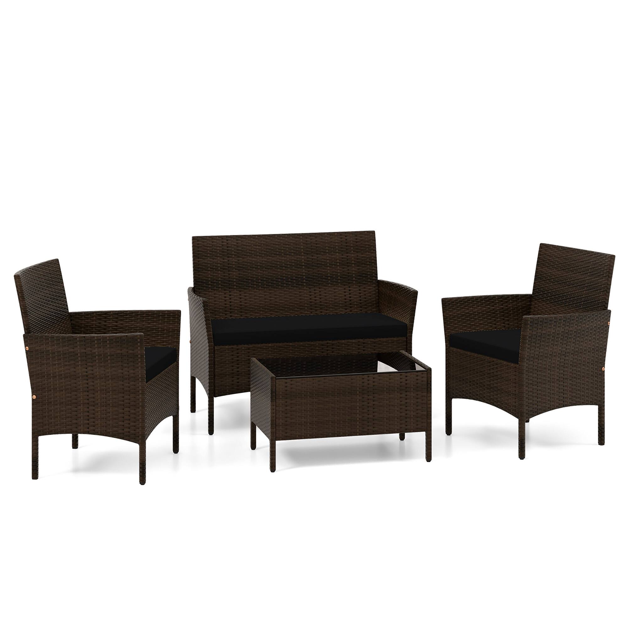 Alt View 9. Gymax - Gymax 4 Piece Patio Rattan Conversation Set Outdoor Wicker Furniture Set w/ Chair - Mix Brown, Black.