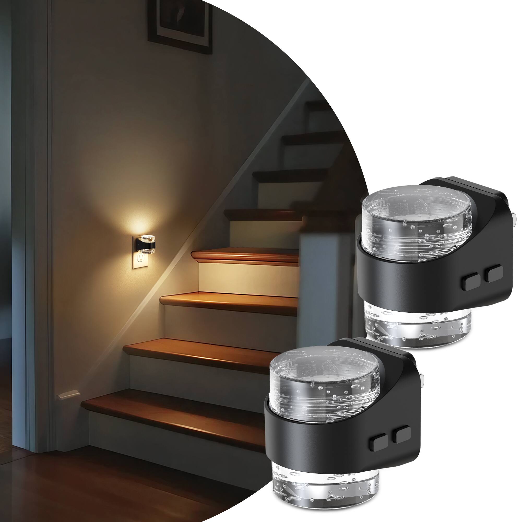 Angle. Jandcase - JANDCASE 2-Pack 1W Plug-in Night Light, 3CCT Color Selectable 3-Step Dimming, Color Memory, Dusk-to-Dawn - Black.