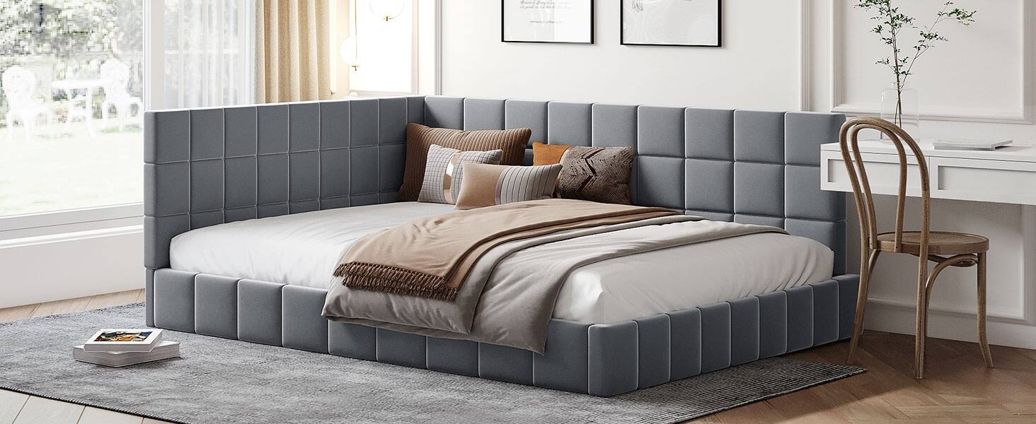 Alt View 7. Tiramisubest - Full Size Upholstered Daybed/Sofa Bed Frame-Gray, Velvet - Gray.