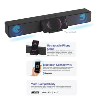 Supersonic 17.6 Inch Portable 10W Bluetooth Soundbar Black SC Supersonic 17.6 Inch Portable 10W Bluetooth Soundbar Black SC
