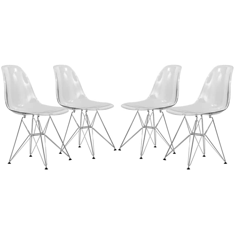 Photos - Chair LeisureMod Cresco 4-Pieces Ergonomic Acrylic Dining with Chrome Eiffel Base for Home or Office - Clear CR19CL4