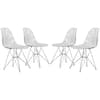 Front. LeisureMod - Cresco 4-Pieces Ergonomic Acrylic Dining Chair with Chrome Eiffel Base for Home or Office - Clear.