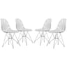 LeisureMod - Cresco 4-Pieces Ergonomic Acrylic Dining Chair with Chrome Eiffel Base for Home or Office - Clear