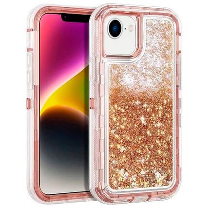 Front. Entronix - Entronix Liquid Glitter Case for iPhone 16E - Heavy Duty Triple-Layer Protection - Rose.