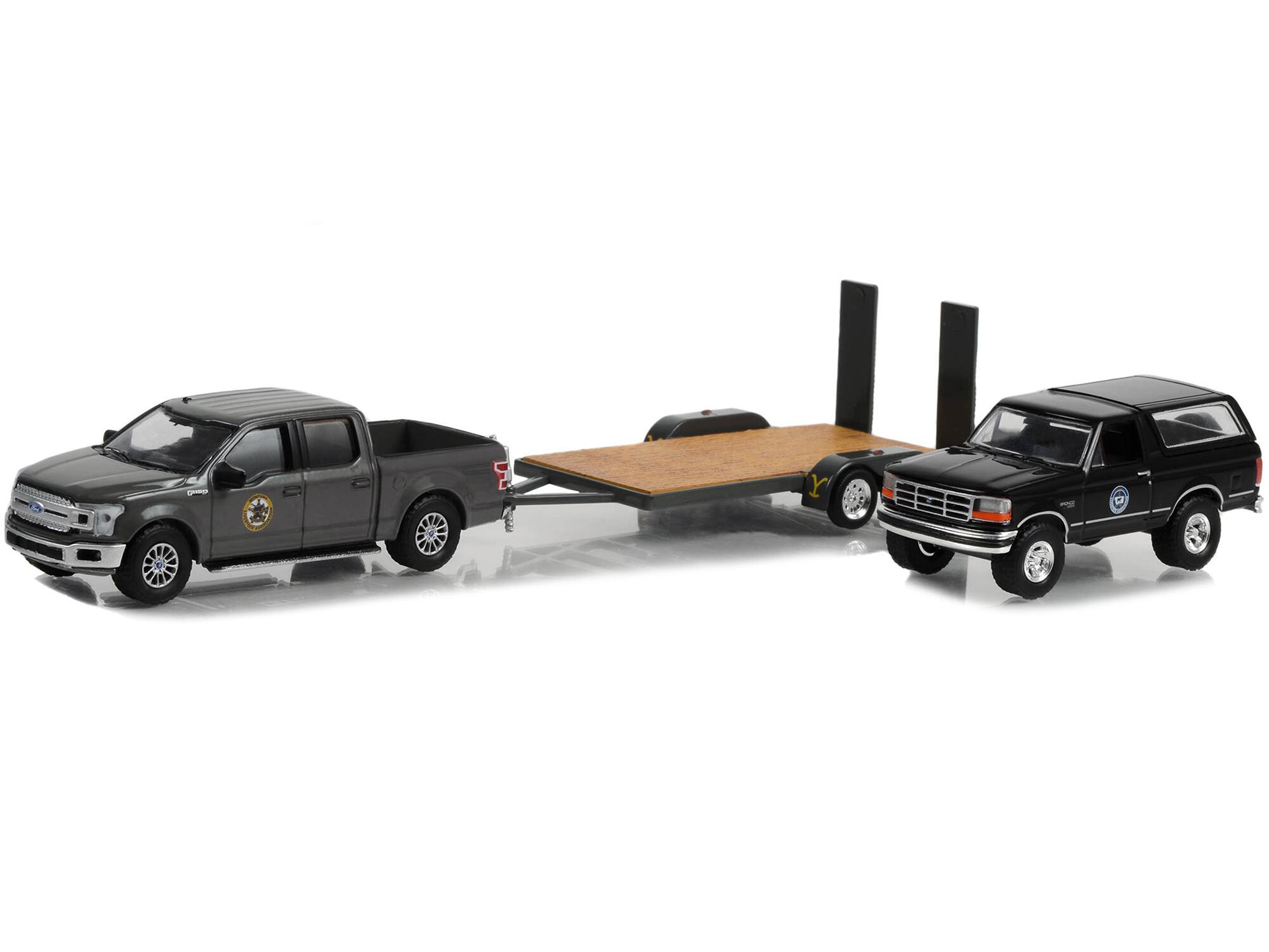 Alt View 1. Greenlight - 2018 Ford F-150 Truck Gray w/1992 Bronco Black and Trailer "Yellowstone" (2018-Current) TV 1/64 Model Cars by Greenlight.