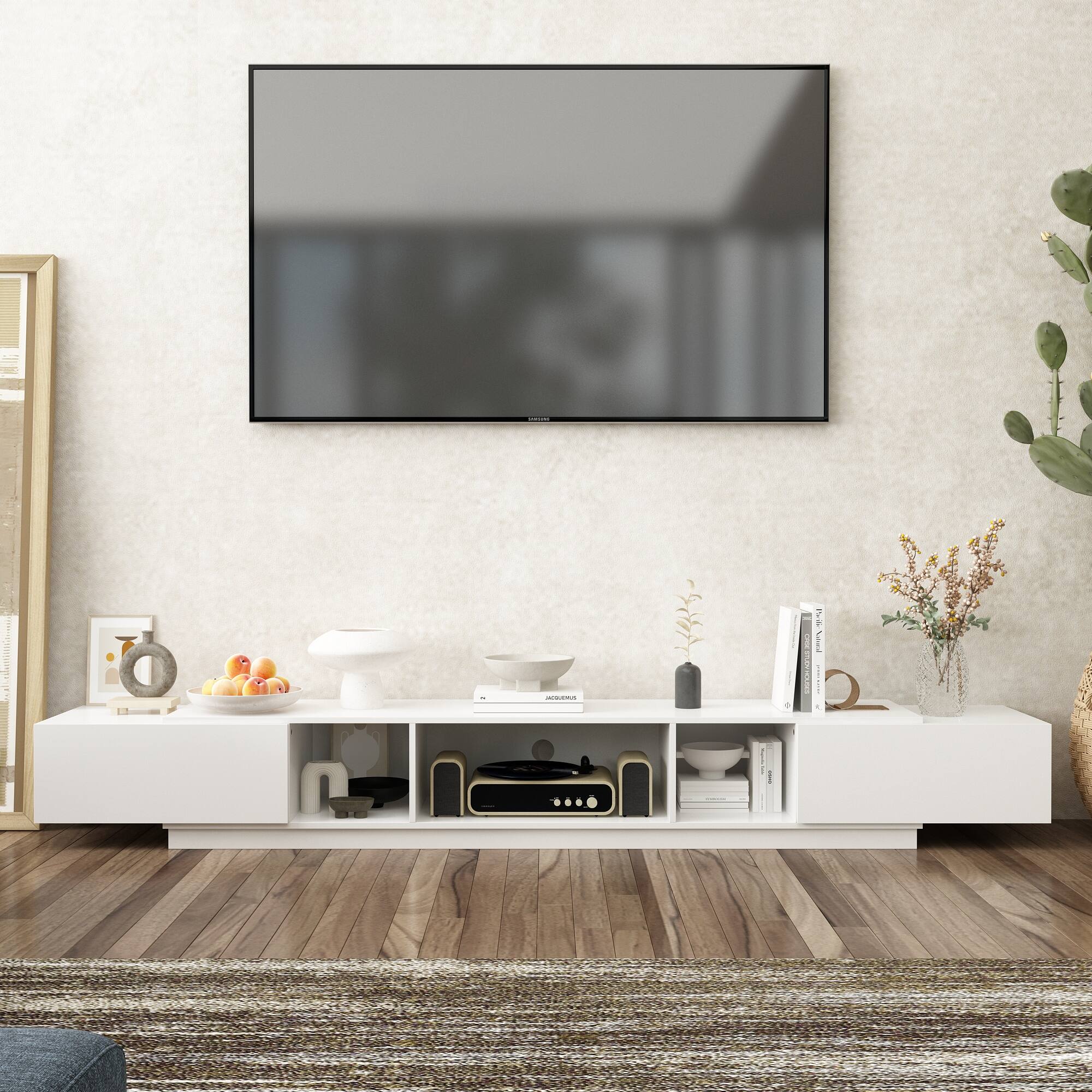 Left. FUFU & GAGA - TV Stand for Upto 75 Inch TV – Modern Minimalist Media Console with Drawers & Open Storage for Living Room - White.