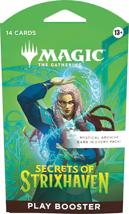 14 CARDS
13+
MAGIC THE GATHERING
MYSTICAL ARCHIVE CARD IN EVERY PACK!
SECRETS OF STRIXHAVEN
PLAY BOOSTER