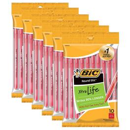 BIC - Round Stic Xtra Life Ballpoint Pen, Medium Point (1.0mm), Red, 10 Per Pack, 6 Packs