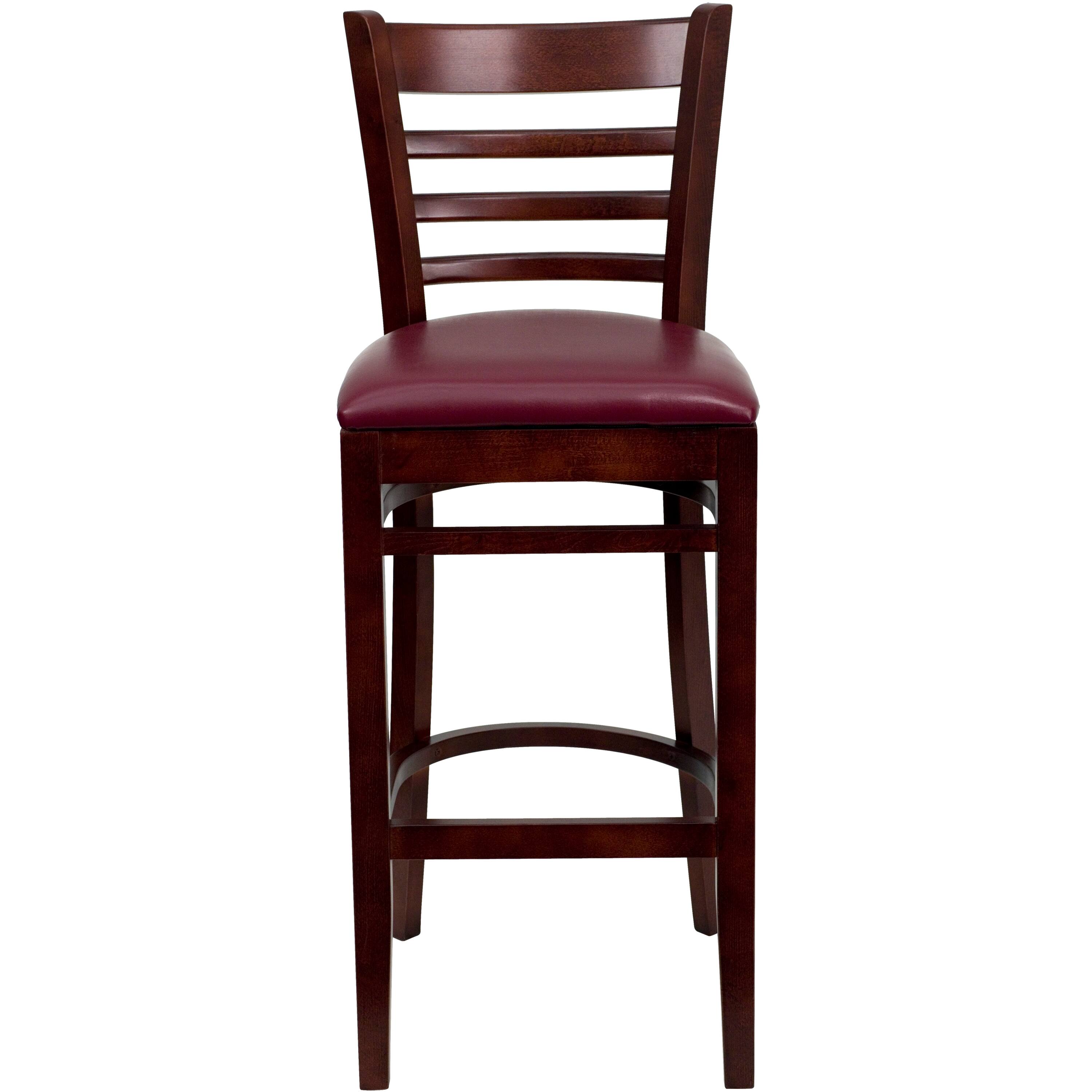 Alt View 6. Emma + Oliver - Bar Stools | Set of 2 Wood Bar Stools with Back - Burgundy Vinyl Seat/Mahogany Wood Frame.