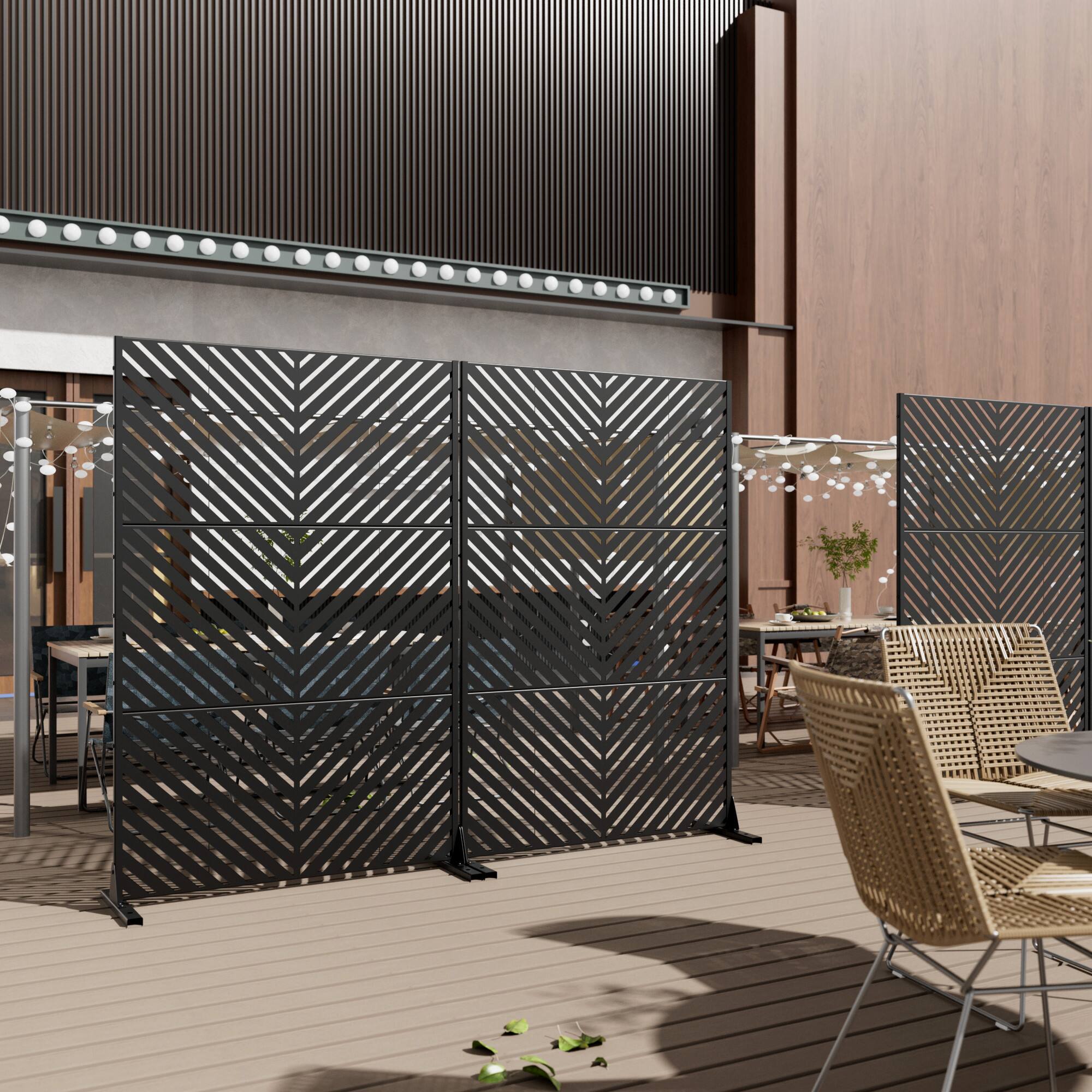 Alt View 3. PexFix - 72 in. x 47 in. Parallel Pattern Metal Outdoor Privacy Screen & Panels, Freestanding Garden Divider Fence - Black.