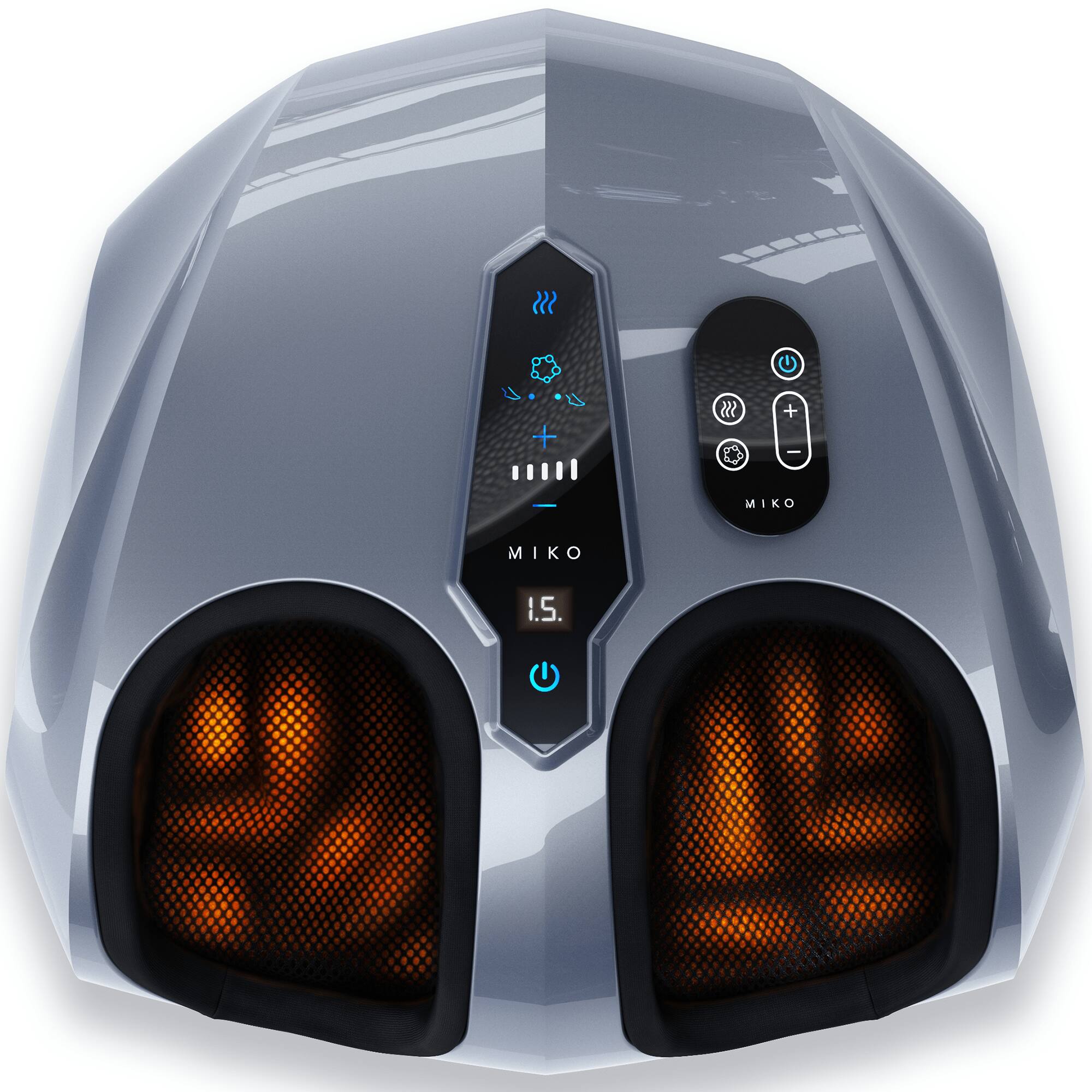 Miko - Shiatsu Foot Massager with Heat, Air Compression, Vibration, LCD Display, 5 Pressure Levels, Wireless Remotes - Charcoal
