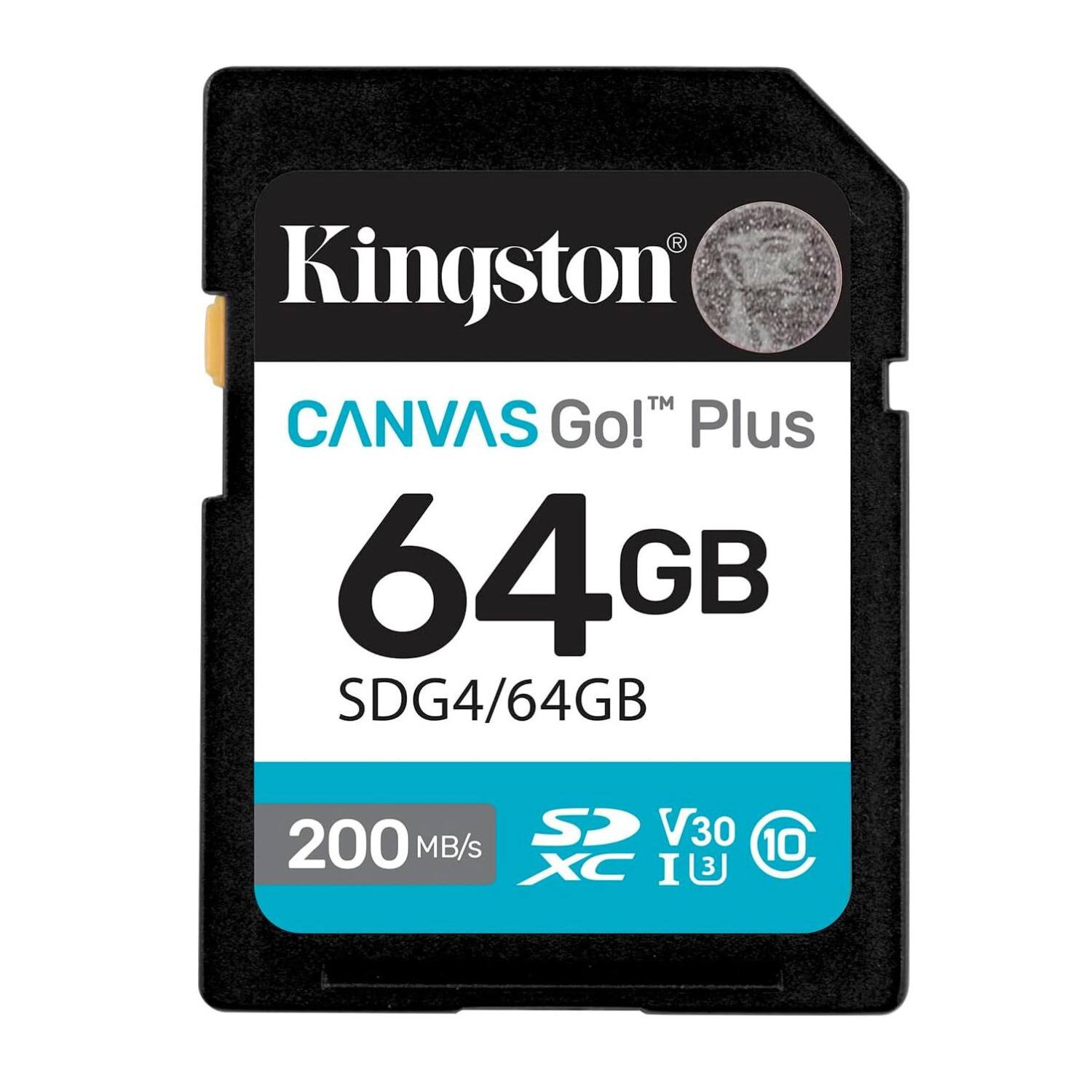Kingston™ CANVAS Go!™ Plus 64GB SDG4/64GB 200 MB/s V30 10 XC I 3J 3