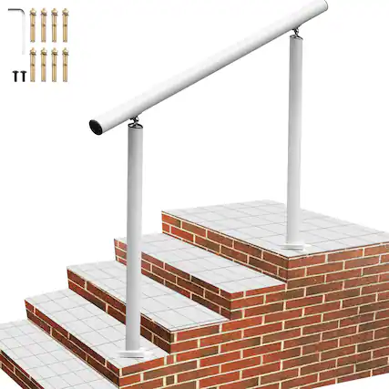 Front. VEVOR - Outdoor Stair Railing Kit, 4 FT Handrails 1-4 Steps, Adjustable Angle Aluminum Stair Hand Rail for The Elderly - White.