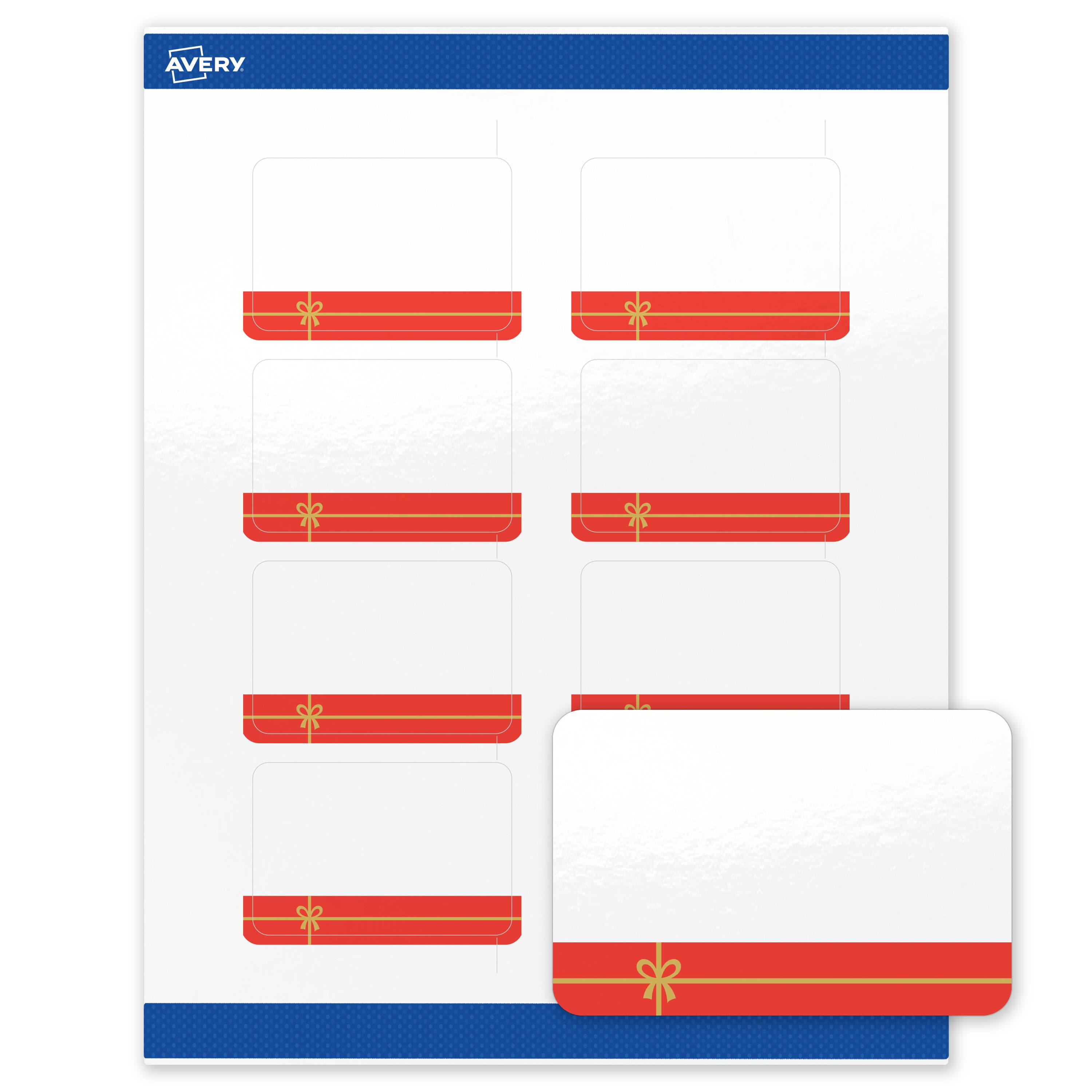 Front. Avery - Avery® Labels, 2" x 3", Glossy White, Red Gift/Metallic Gold Bow - White.