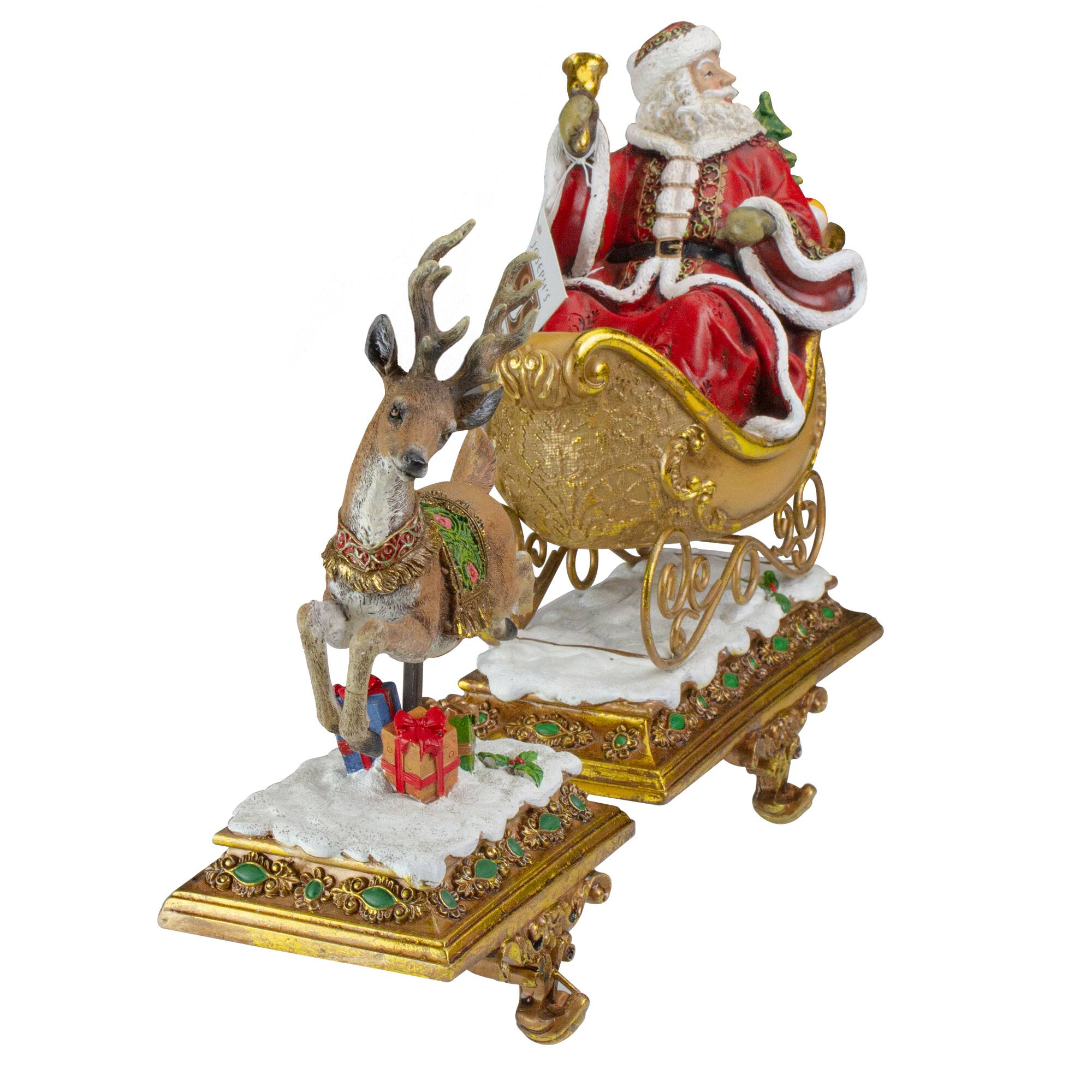 Alt View 1. Roman - Set of 2 Brown and Red Santa Claus with Reindeer Christmas Stocking Holders 9.5" - Brown.