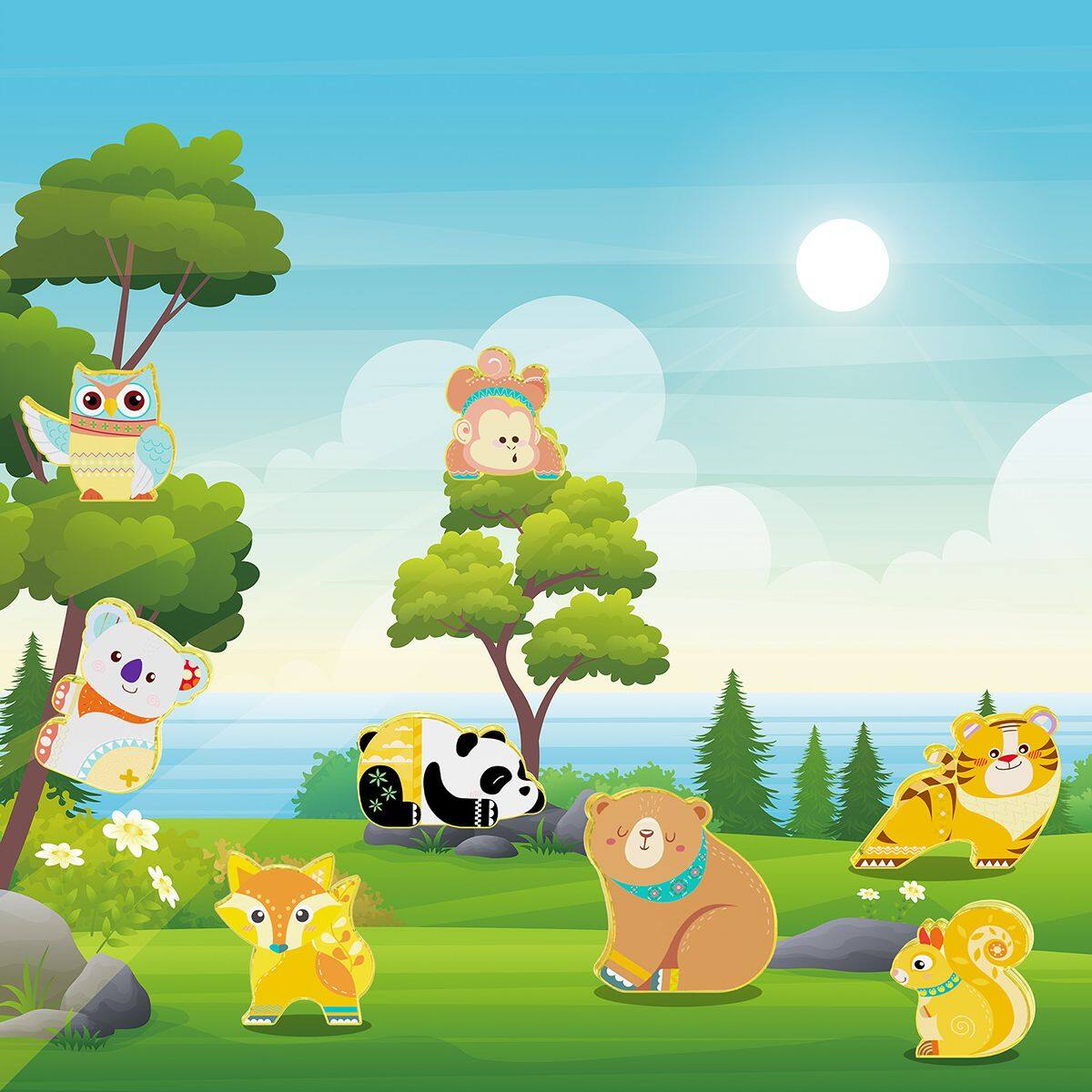 Alt View 4. PicassoTiles - PICASSO-TILES Magnetic Tiles for Kids, Forrest Animal Theme Construction STEM Building Blocks Educational Toy, 8PCS - Multicolor.