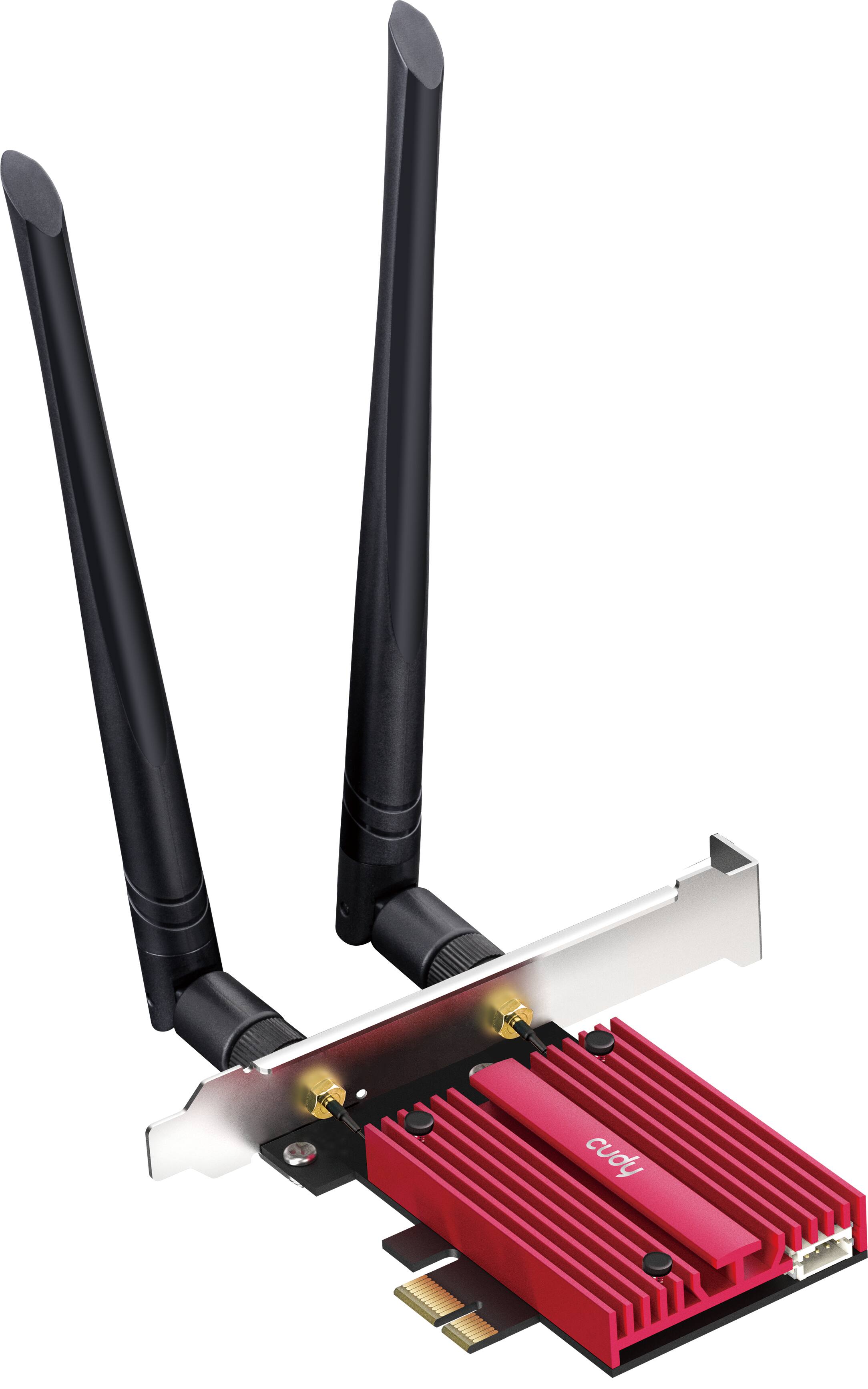 Angle. Cudy - Cudy WiFi 7 BE9300 PCIe Wi-Fi Card, Tri-Band 6GHz Wireless Adapter, Bluetooth 5.4, WPA3, Easy Setup, Black/Red - black and red.
