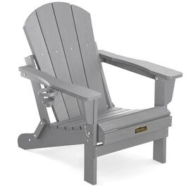 SERWALL - Folding Adirondack Chair with Cup Holder for Patio Garden Outdoors Fire Pit - Light Gray