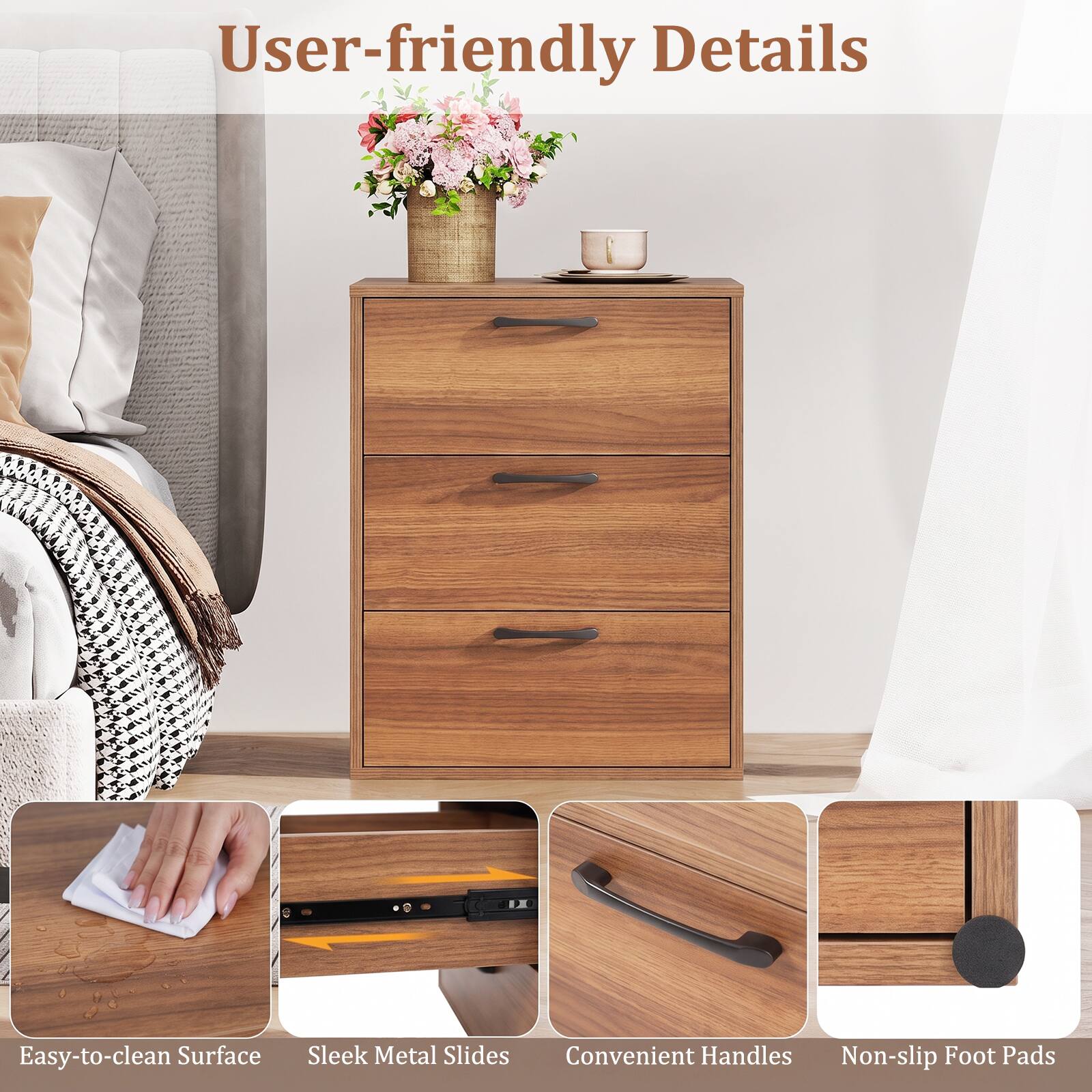 User-friendly Details

Easy-to-clean Surface

Sleek Metal Slides

Convenient Handles

Non-slip Foot Pads